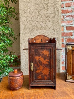 Antique English Carved Wood Pyrography Pipe Smoke Cabinet Game Box Humidor