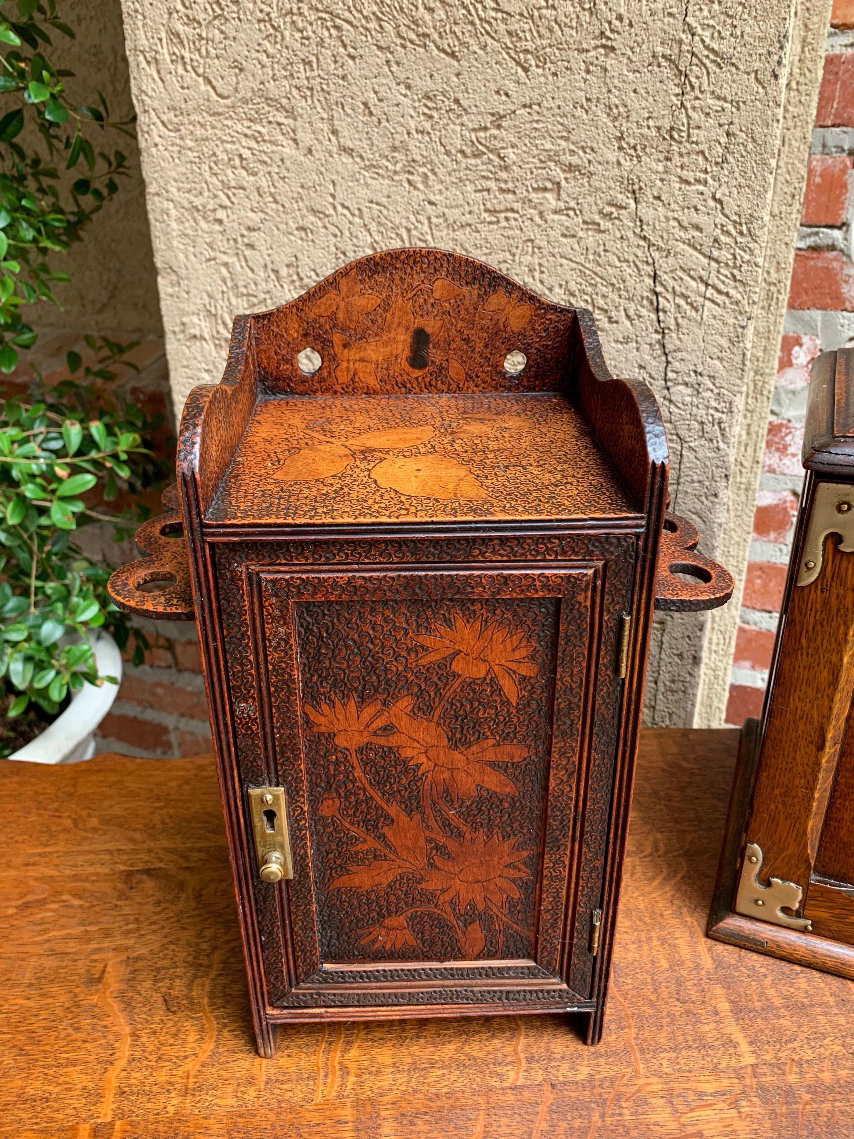 Other Antique English Carved Wood Pyrography Pipe Smoke Cabinet Game Box Humidor
