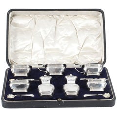 Antique English Cased Sterling Silver 12-Piece Condiment Set, 1909