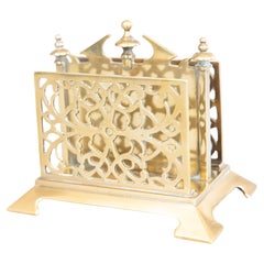 Antique English Cast Brass Desktop Letter Rack Holder, circa 1900