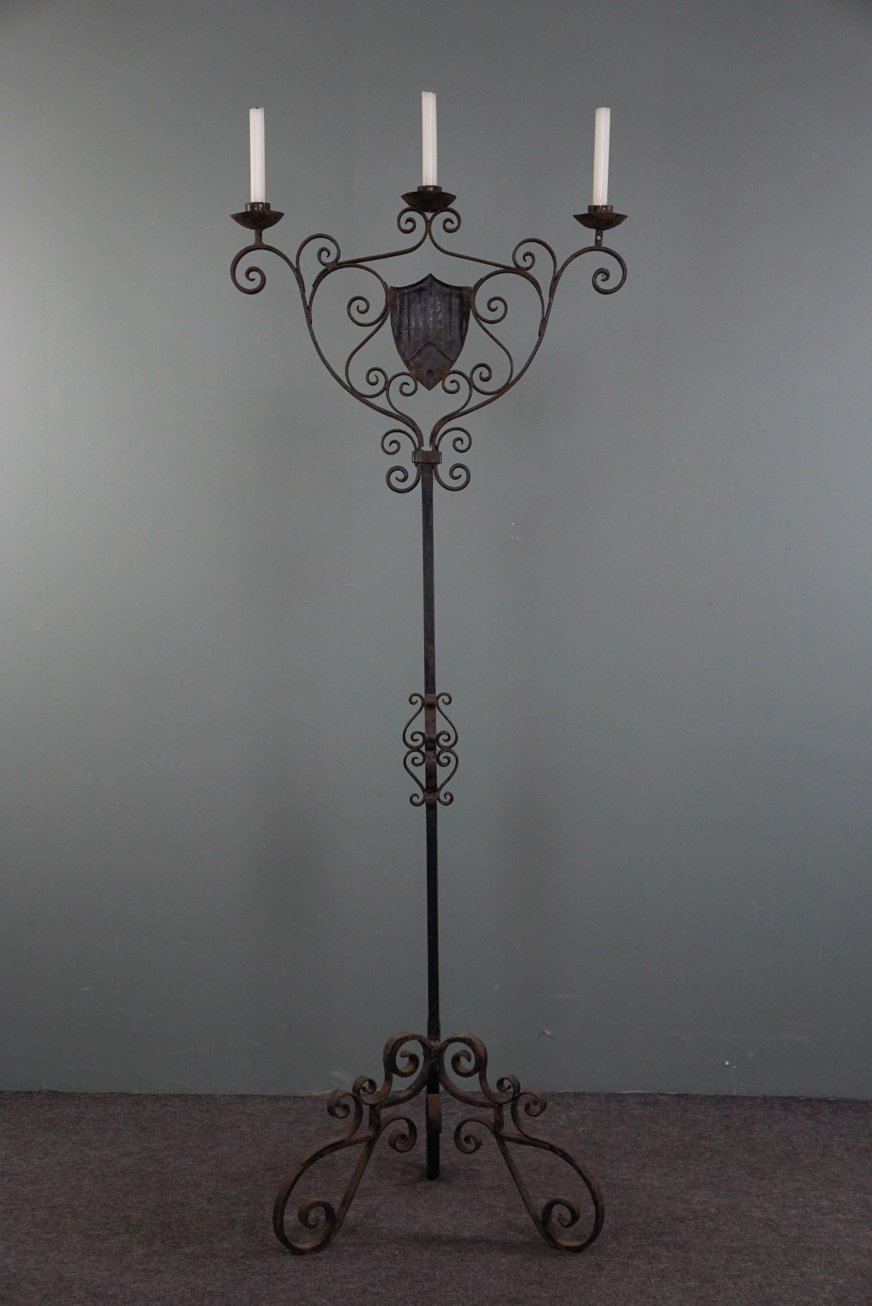 Hand-Crafted Antique English cast iron candlestick For Sale