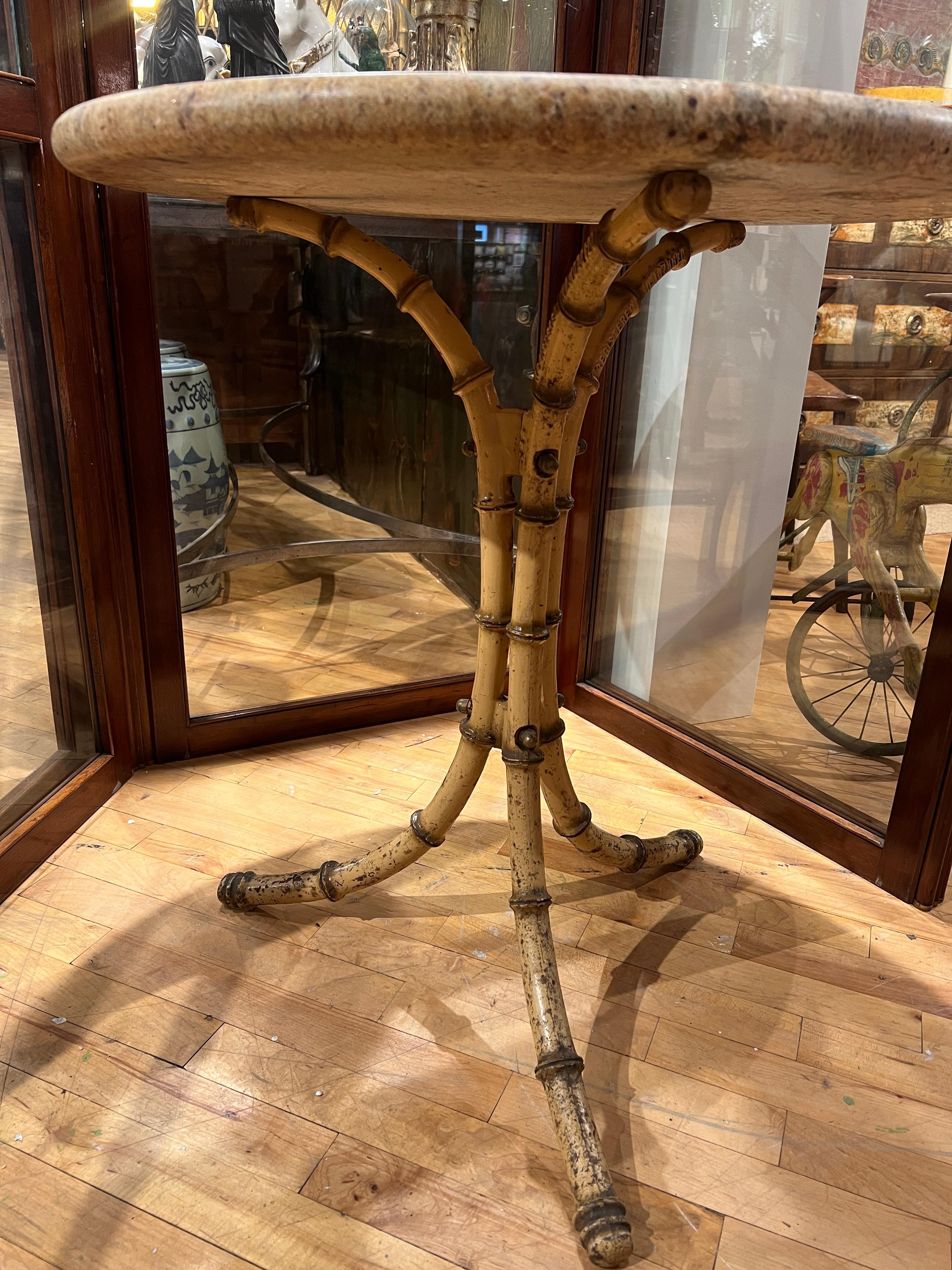 Antique English Cast Iron & Marble Faux Bamboo Bistro or Cafe Table C. 1900 5