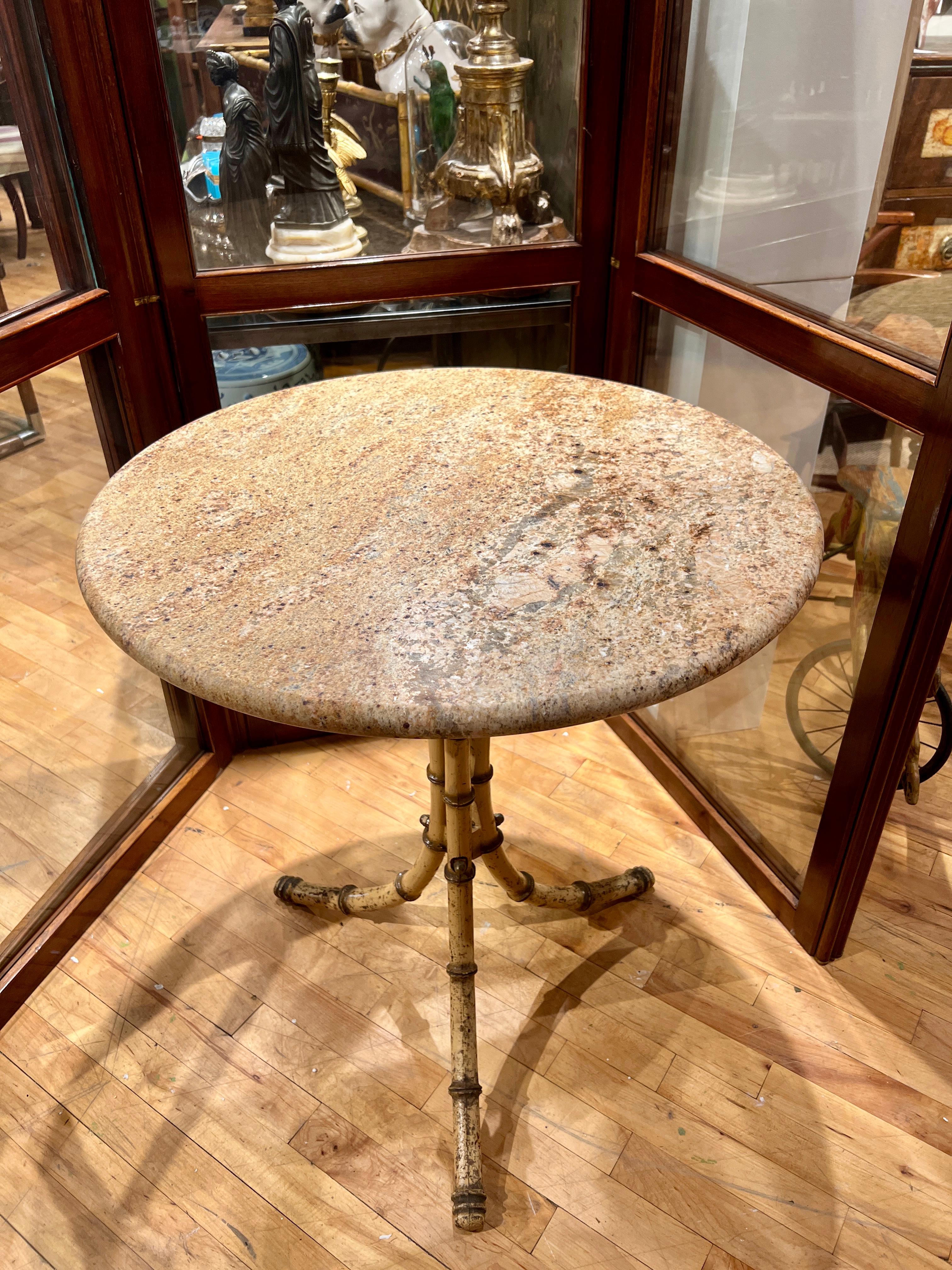 Aesthetic Movement Antique English Cast Iron & Marble Faux Bamboo Bistro or Cafe Table C. 1900