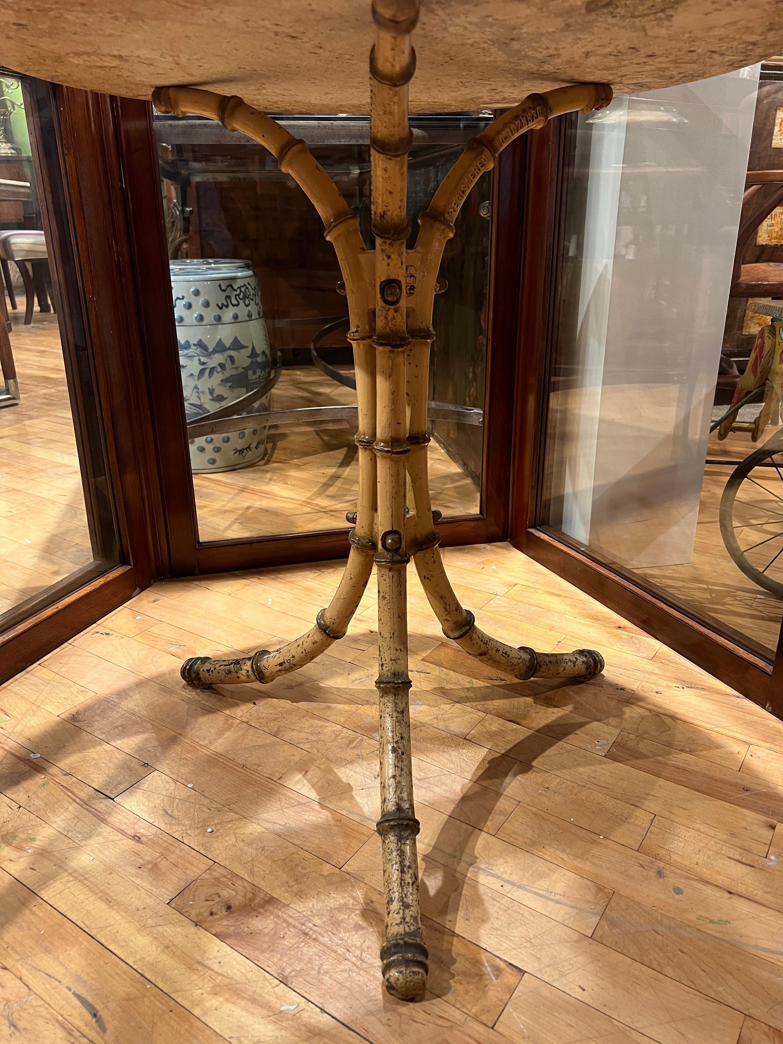 British Antique English Cast Iron & Marble Faux Bamboo Bistro or Cafe Table C. 1900