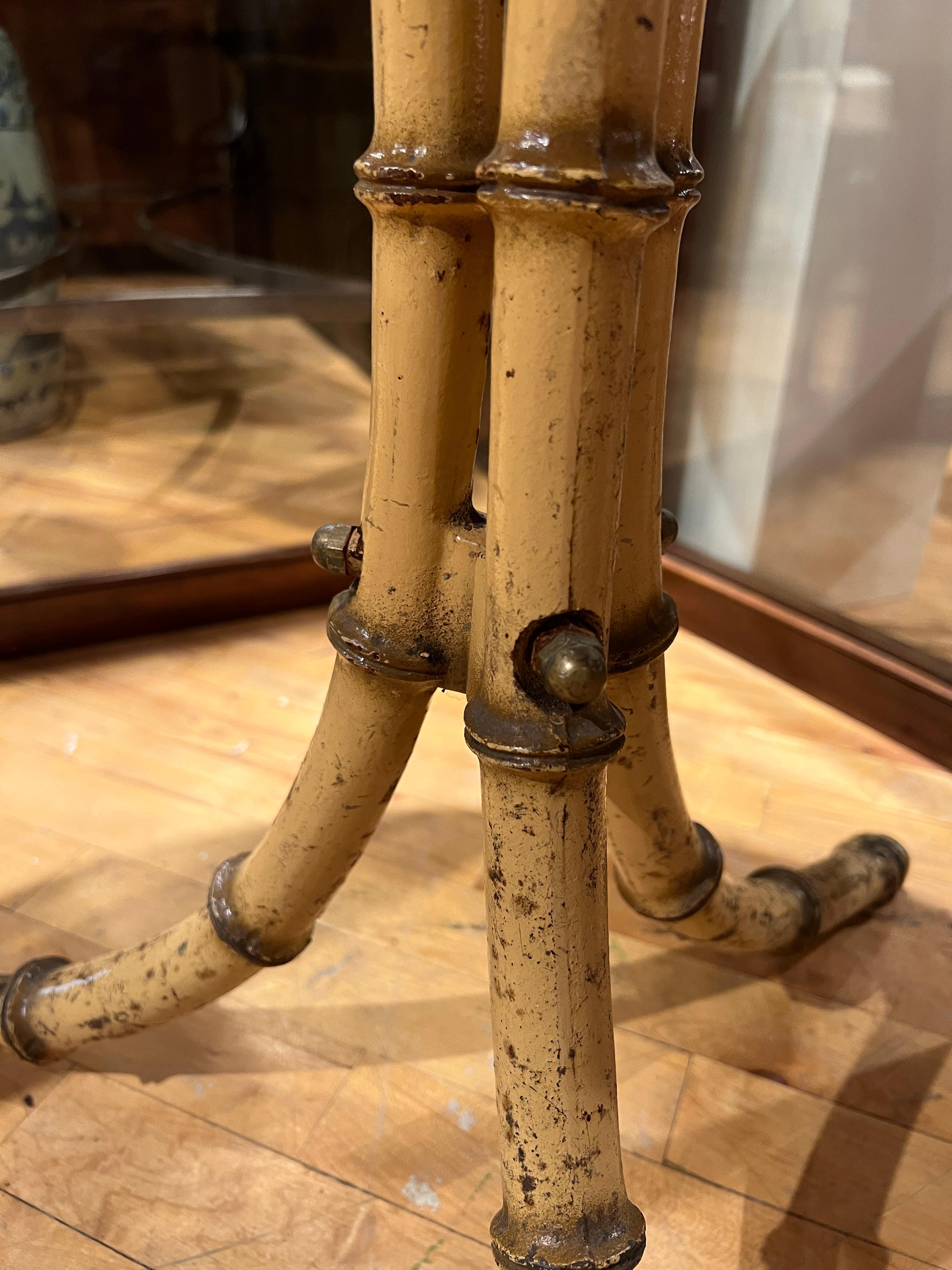 20th Century Antique English Cast Iron & Marble Faux Bamboo Bistro or Cafe Table C. 1900