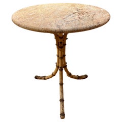 Antique English Cast Iron & Marble Faux Bamboo Bistro or Cafe Table C. 1900