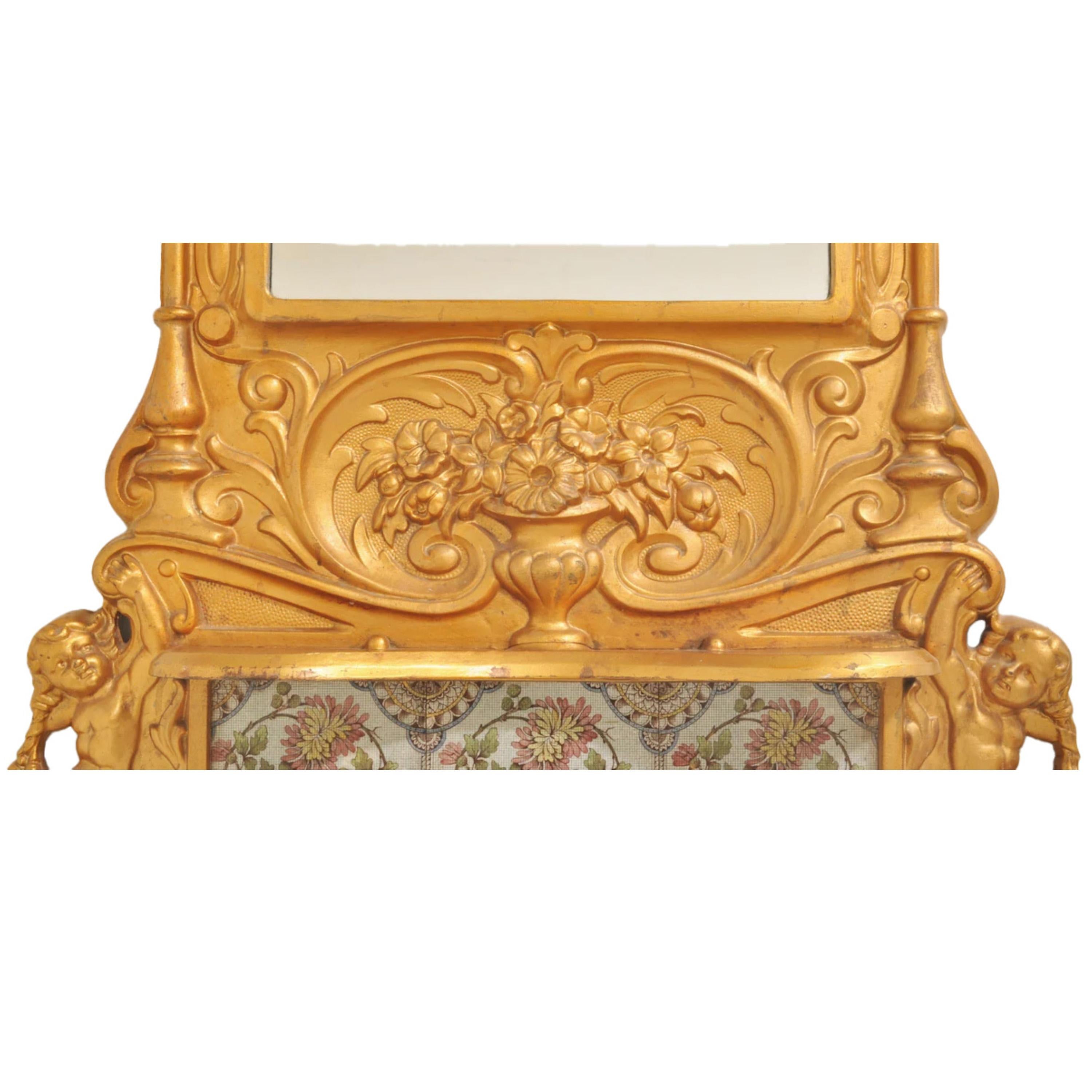 Tardo vittoriano Antique Mirror inglese in ghisa e piastrelle di Minton per caminetto da parete 1890 in vendita