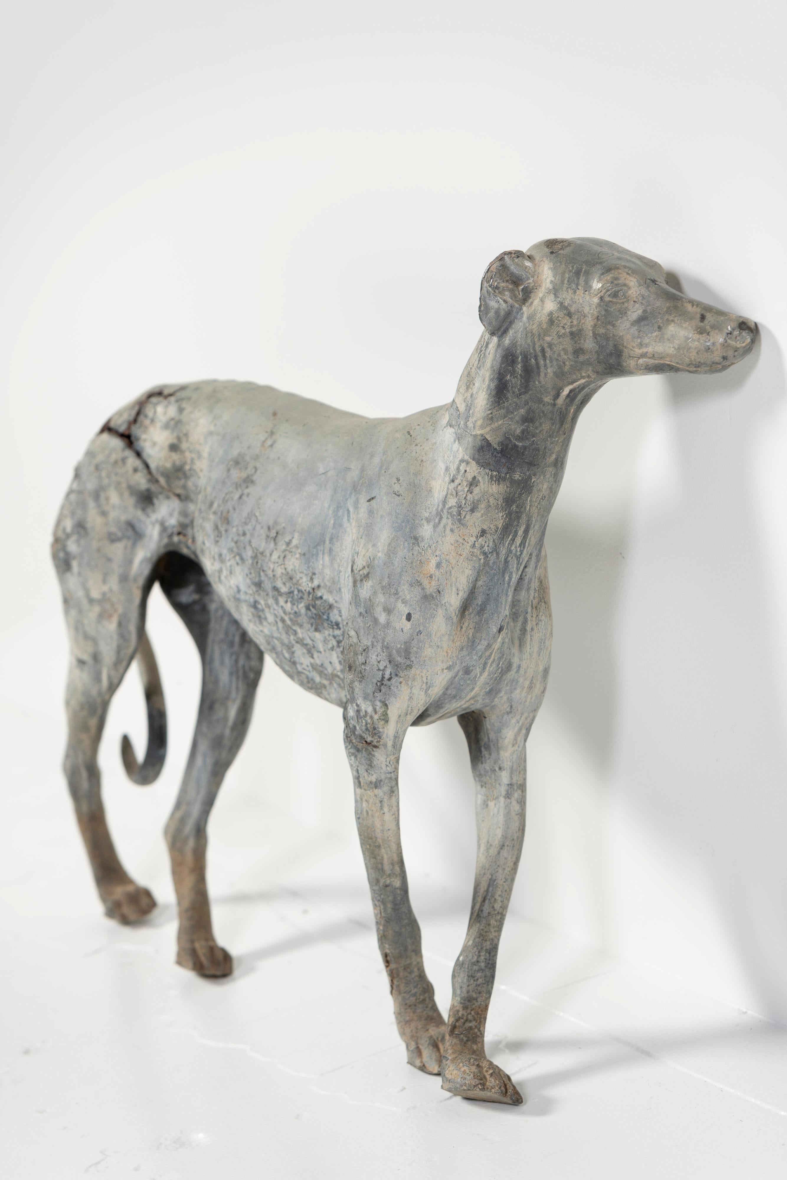 Antica scultura inglese in piombo fuso di Whippet in piedi, Inghilterra, 1900 in vendita 2
