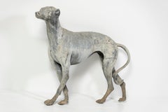 Antique English Cast Lead Sculpture of Standing Whippet, England, 1900