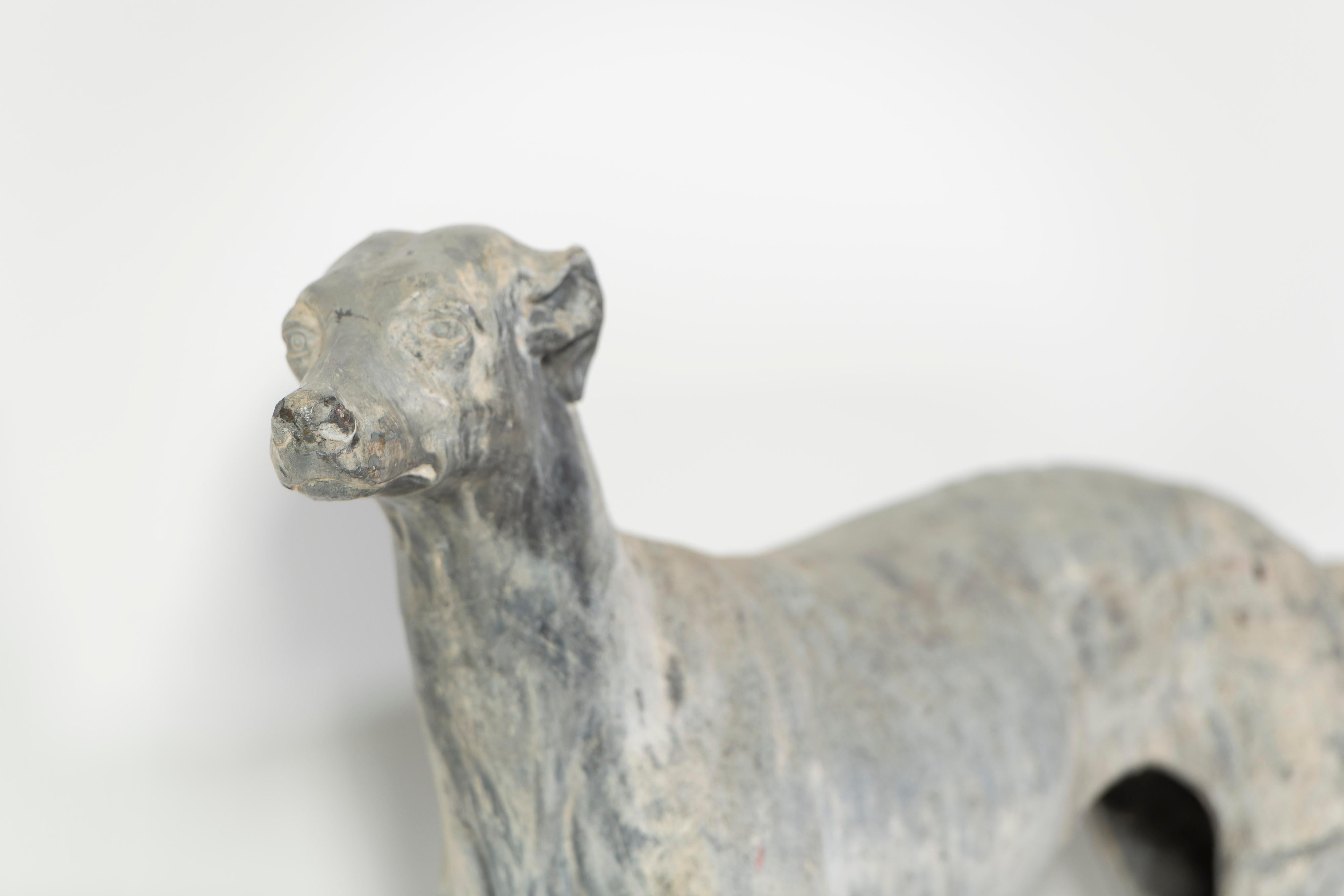 Inglese Antica scultura inglese in piombo fuso di Whippet in piedi, Inghilterra, 1900 in vendita