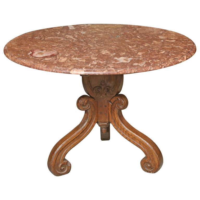 43.5" Diameter Round Specimen Marble Top Table with Ogee Edge France