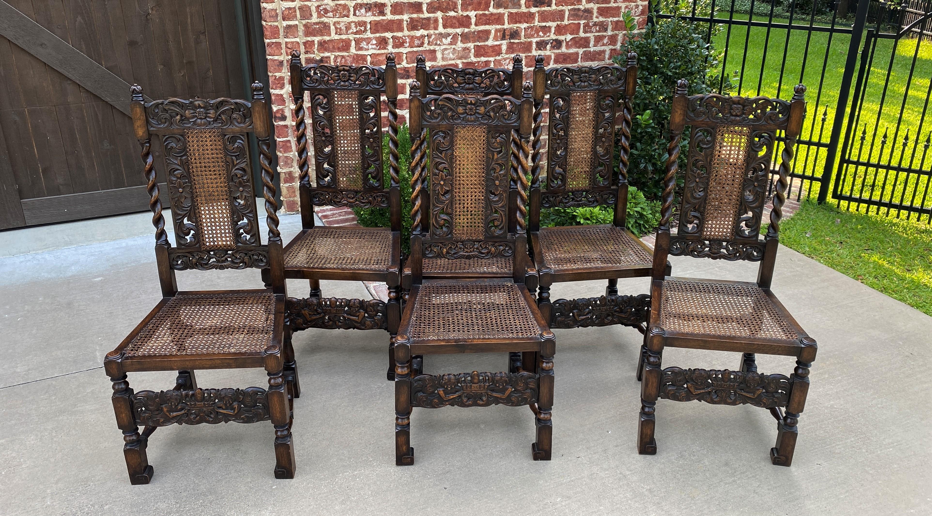 Antique English Chairs Set of 8 Barley Twist Caned Oak Dining Chairs Seating 7