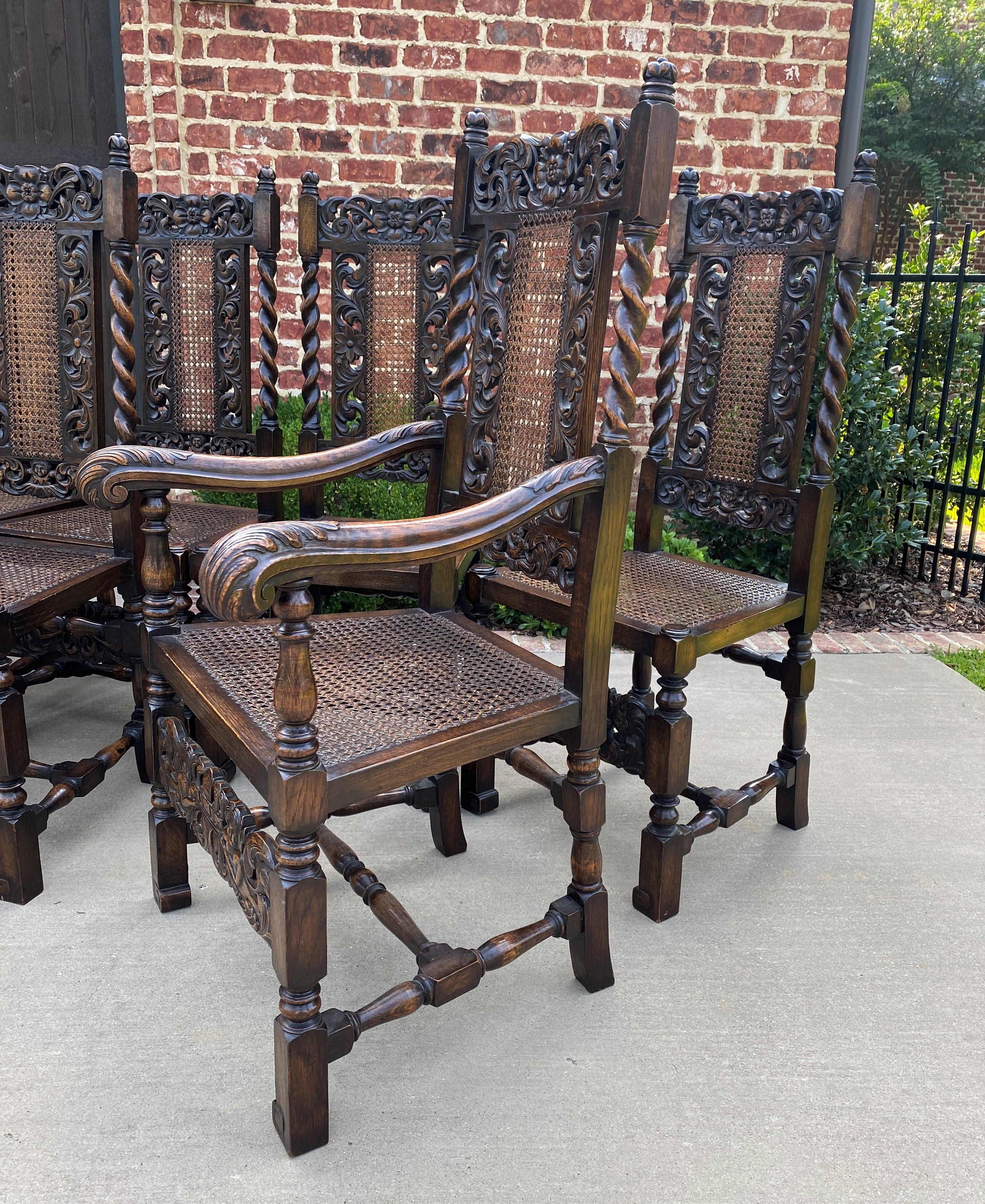 Antique English Chairs Set of 8 Barley Twist Caned Oak Dining Chairs Seating 2