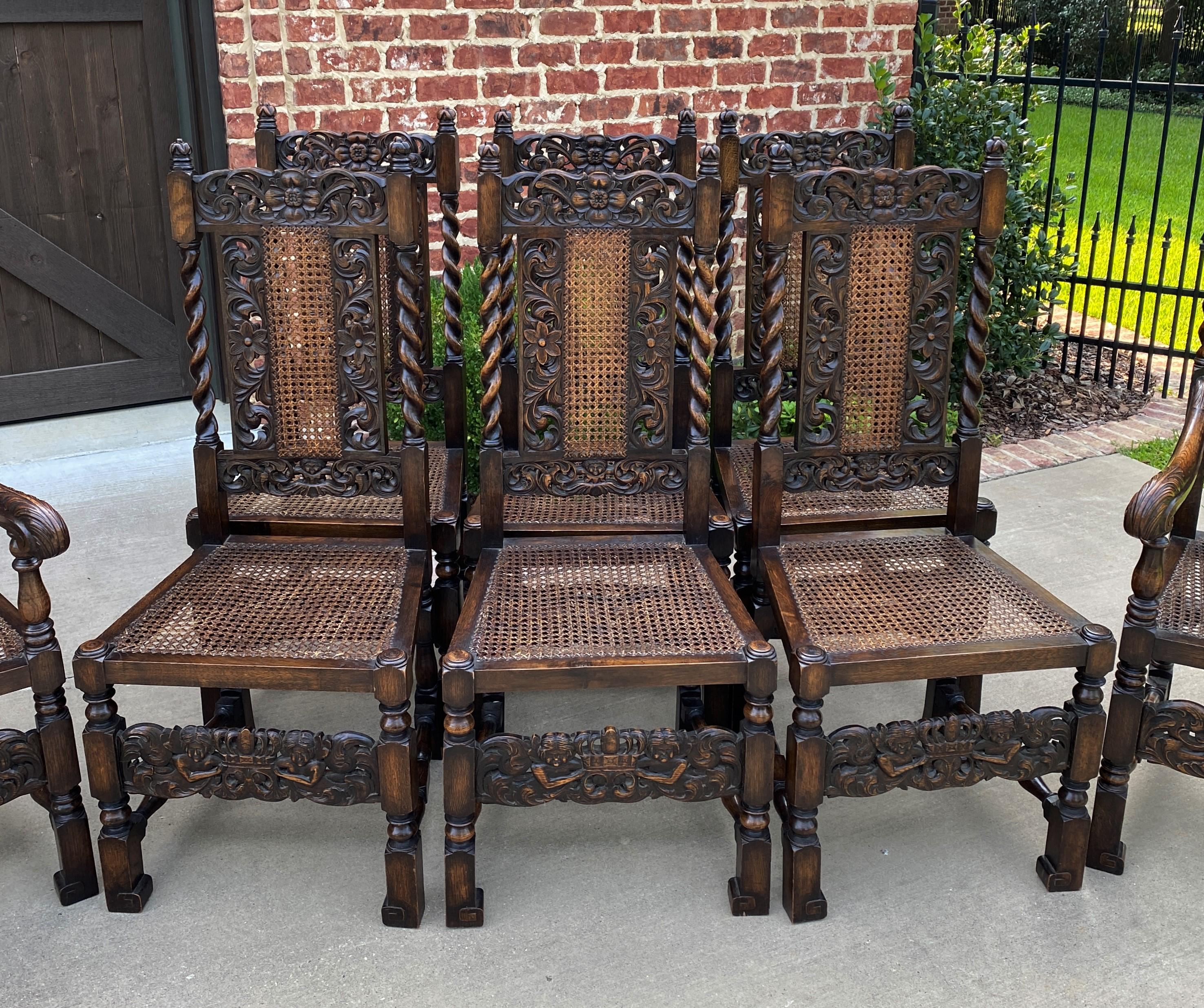 Antique English Chairs Set of 8 Barley Twist Caned Oak Dining Chairs Seating In Good Condition In Tyler, TX
