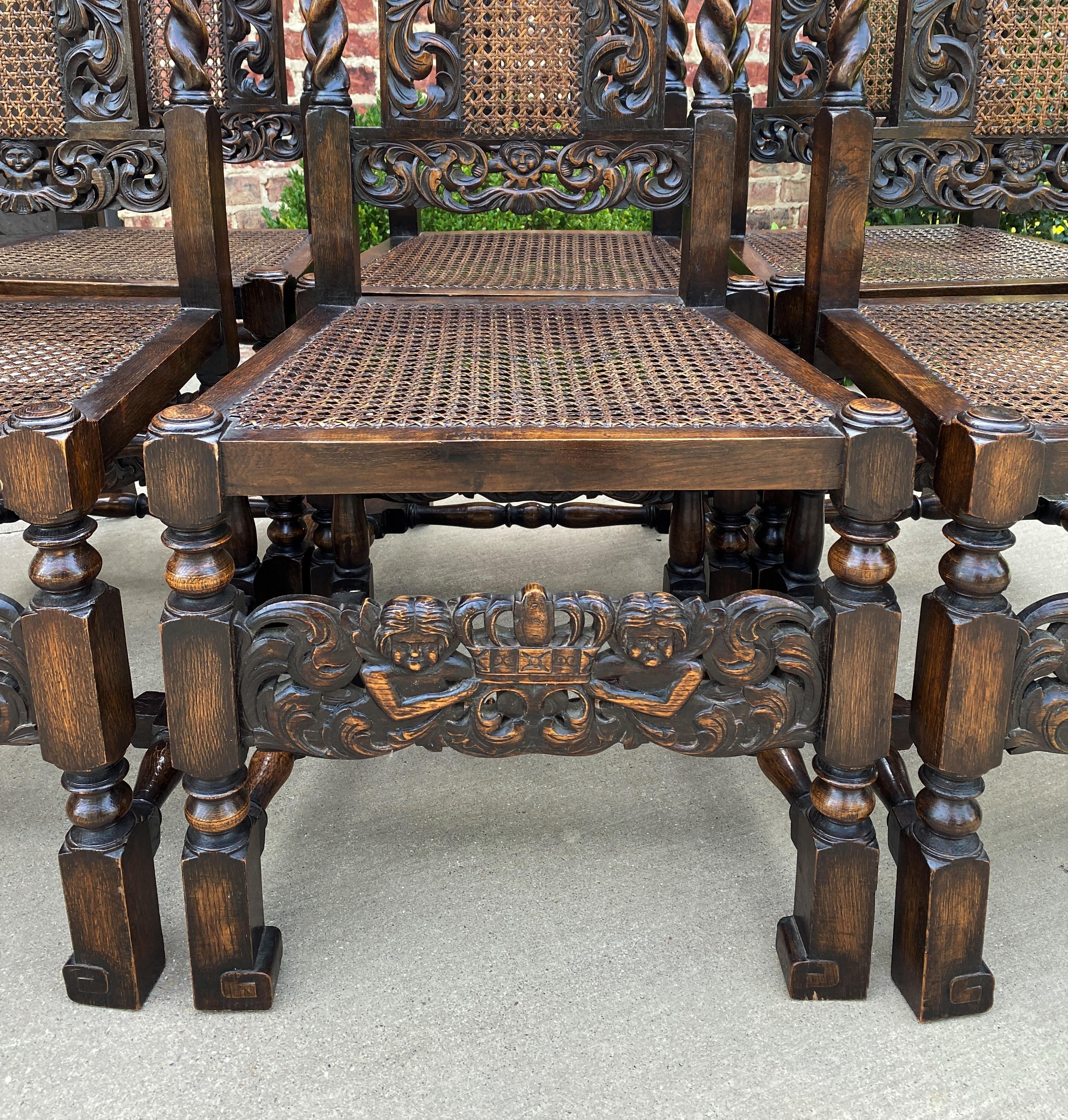 Antique English Chairs Set of 8 Barley Twist Caned Oak Dining Chairs Seating 1