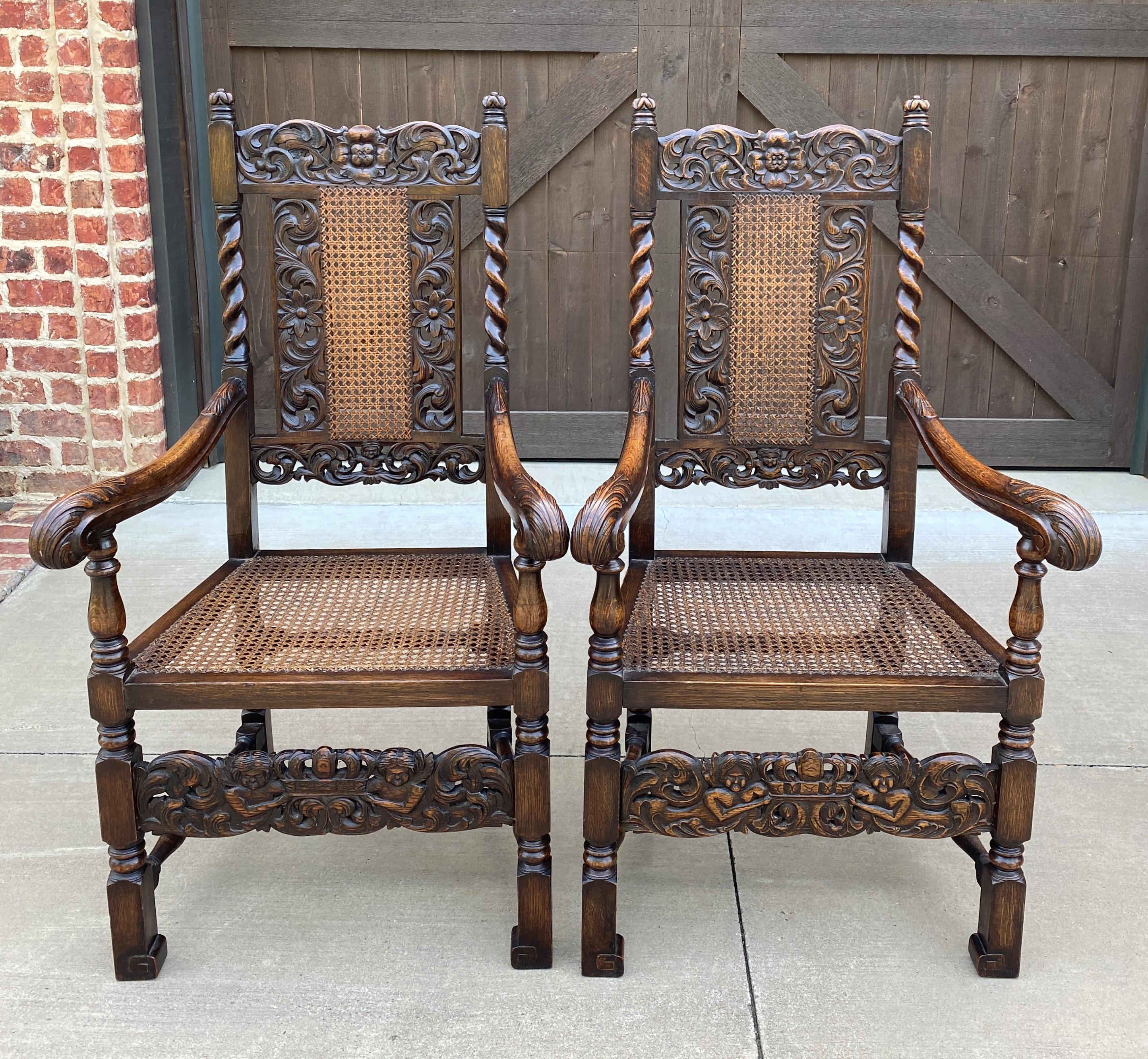 Antique English Chairs Set of 8 Barley Twist Caned Oak Dining Chairs Seating 4