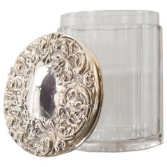Antique English Chased Sterling Silver and Crystal Humidor