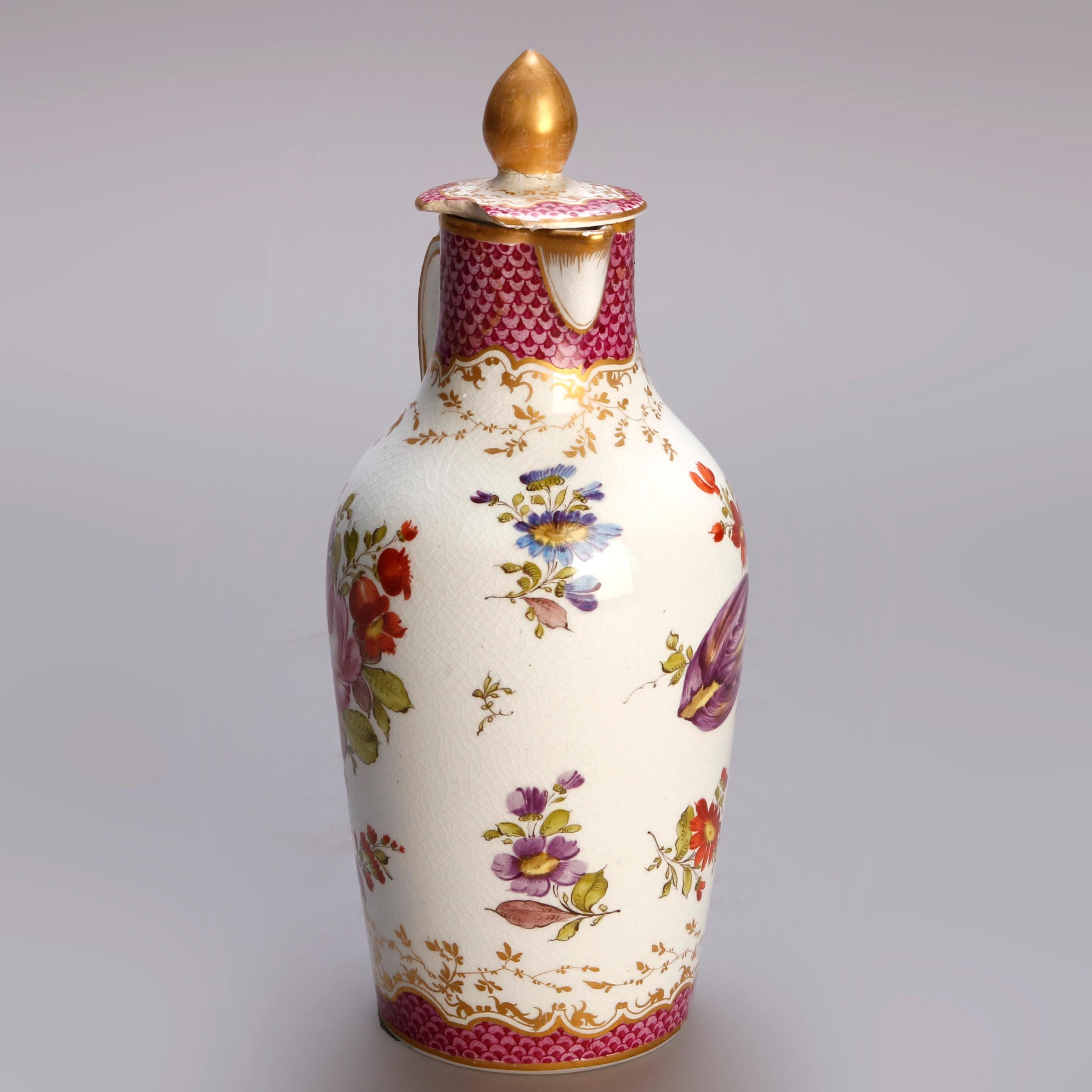 Porcelain Antique English Chelsea Hand Painted and Gilt Coalport Chocolate Pots circa 1820