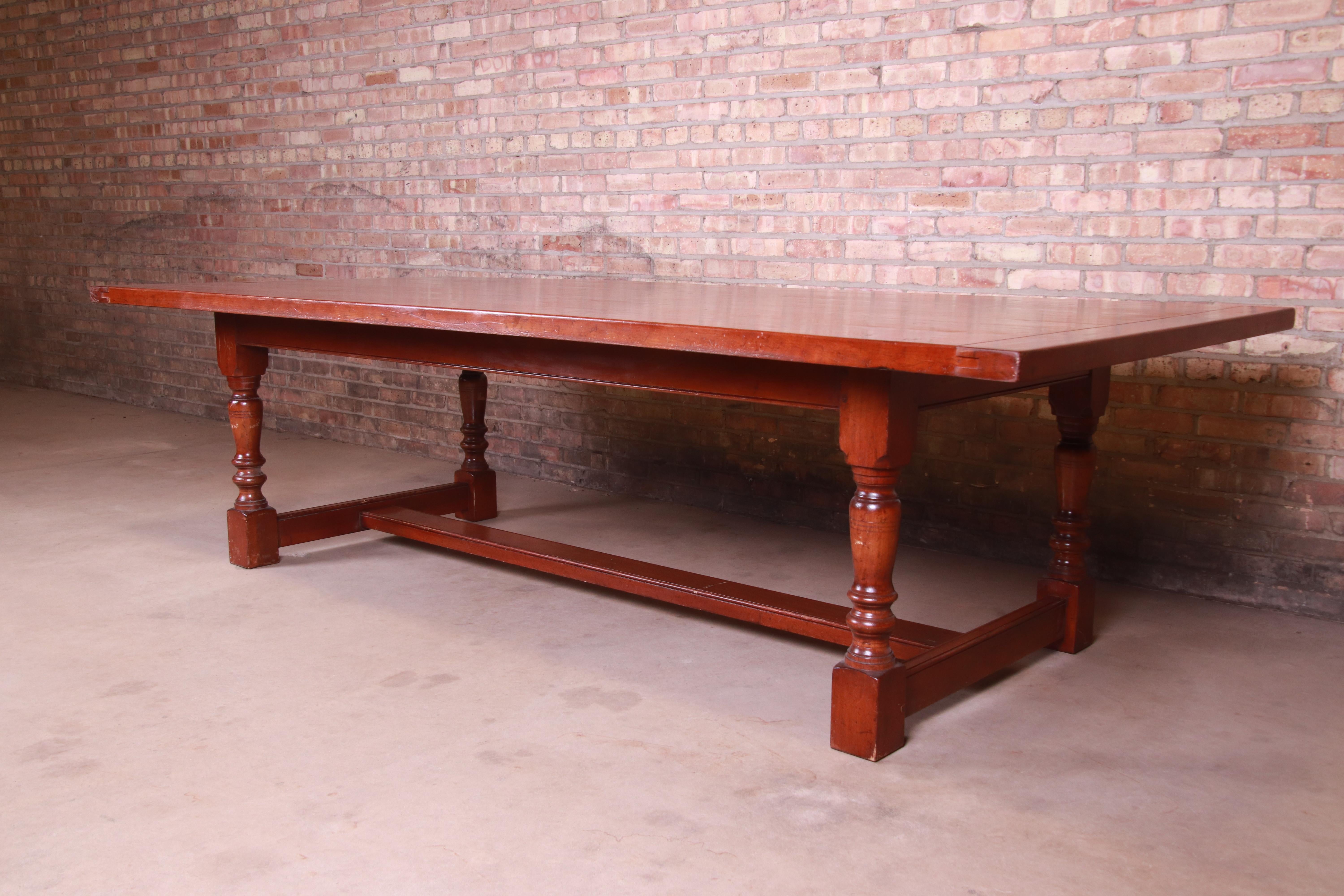 Rustic Antique English Cherry Wood Farmhouse Refectory Dining Table, Circa 1890
