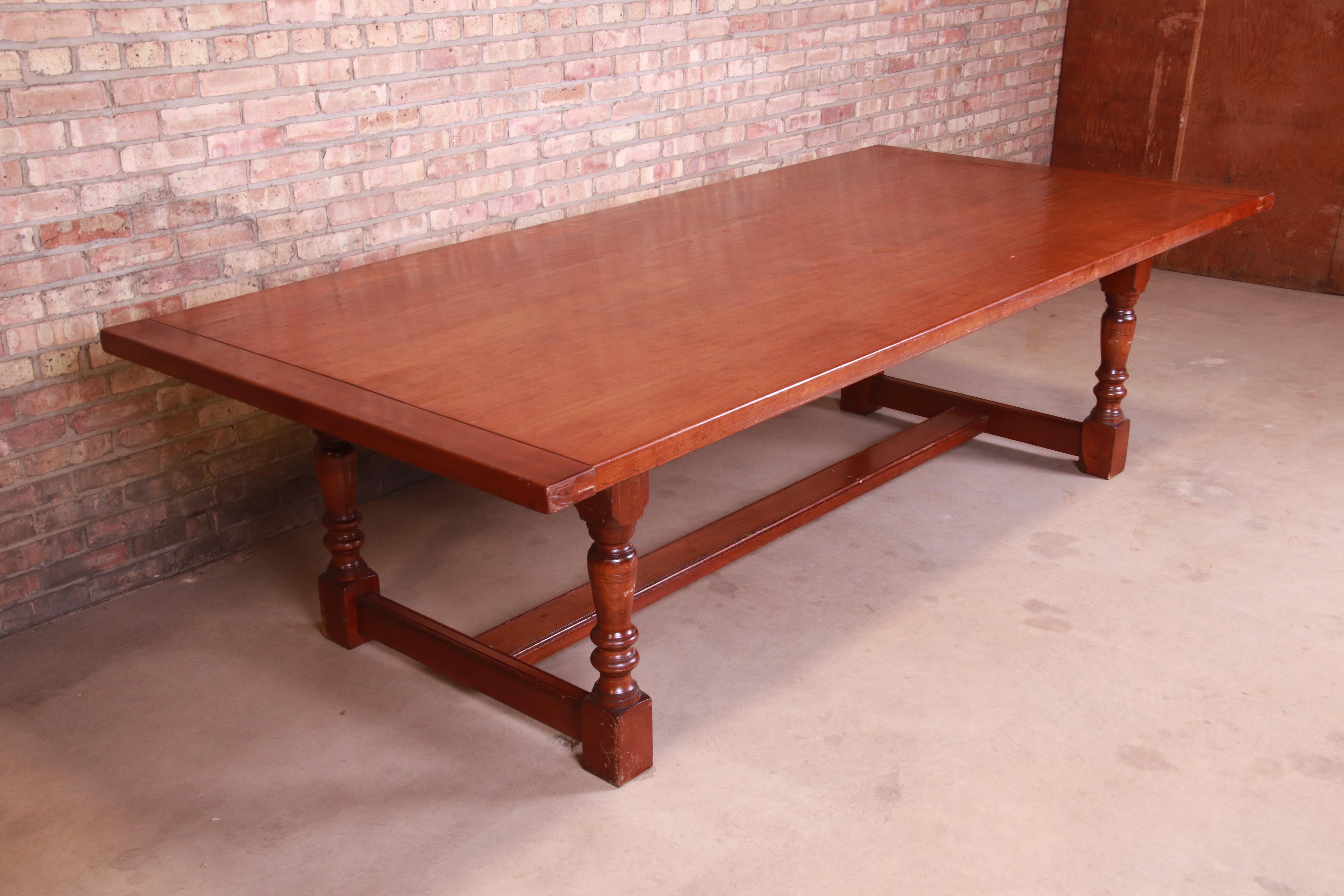 Antique English Cherry Wood Farmhouse Refectory Dining Table, Circa 1890 In Good Condition In South Bend, IN