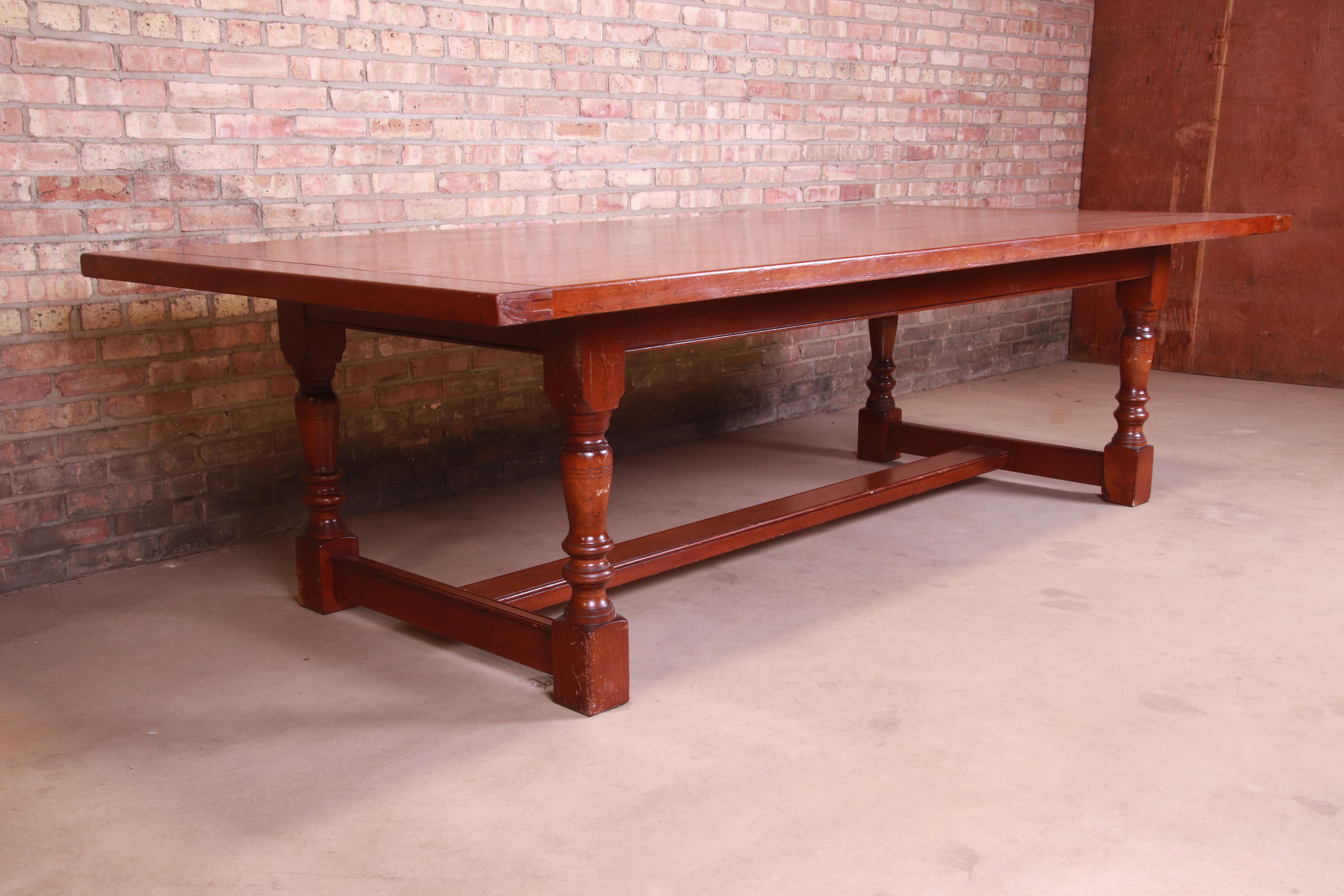 19th Century Antique English Cherry Wood Farmhouse Refectory Dining Table, Circa 1890