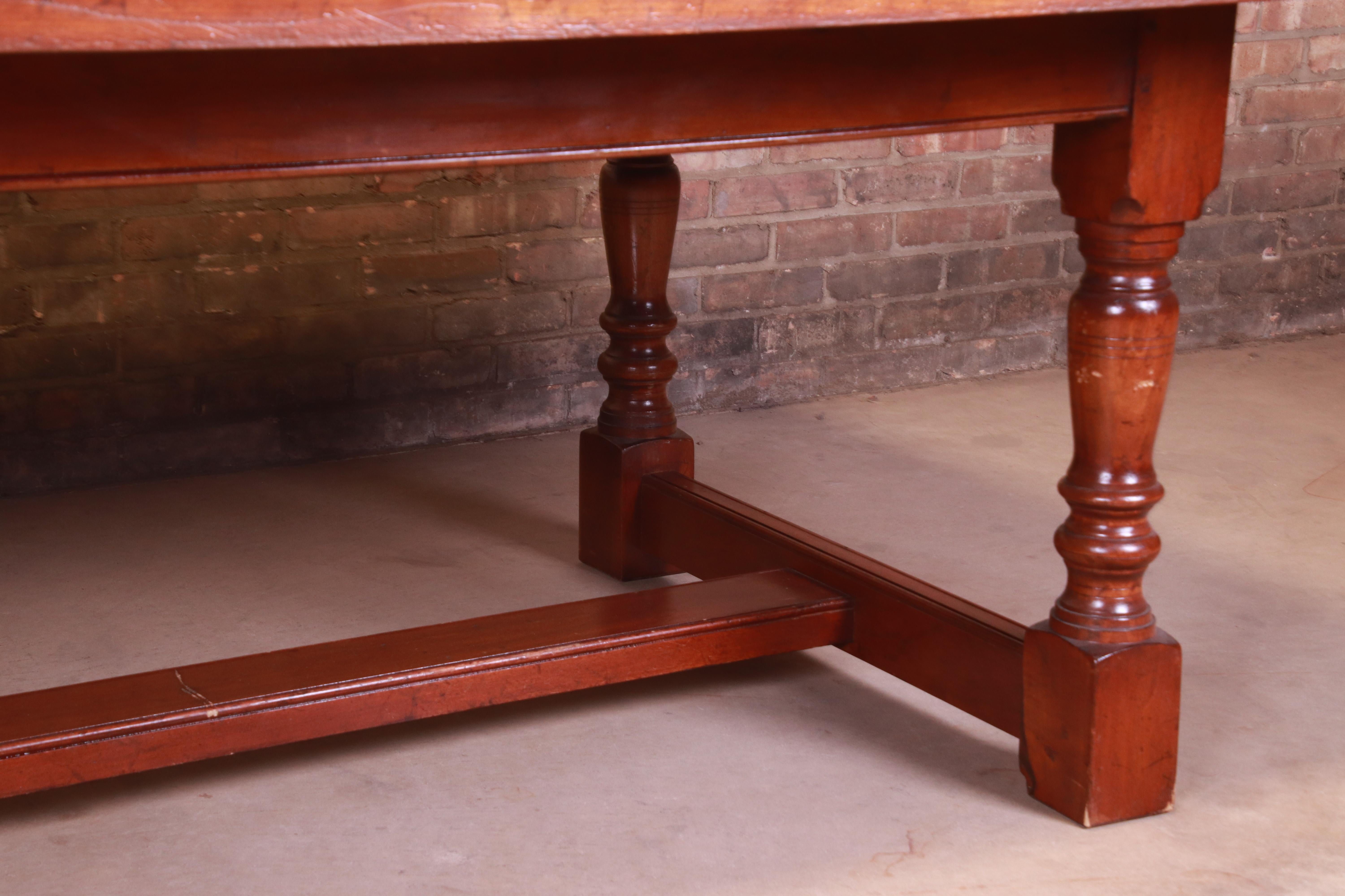 Antique English Cherry Wood Farmhouse Refectory Dining Table, Circa 1890 1