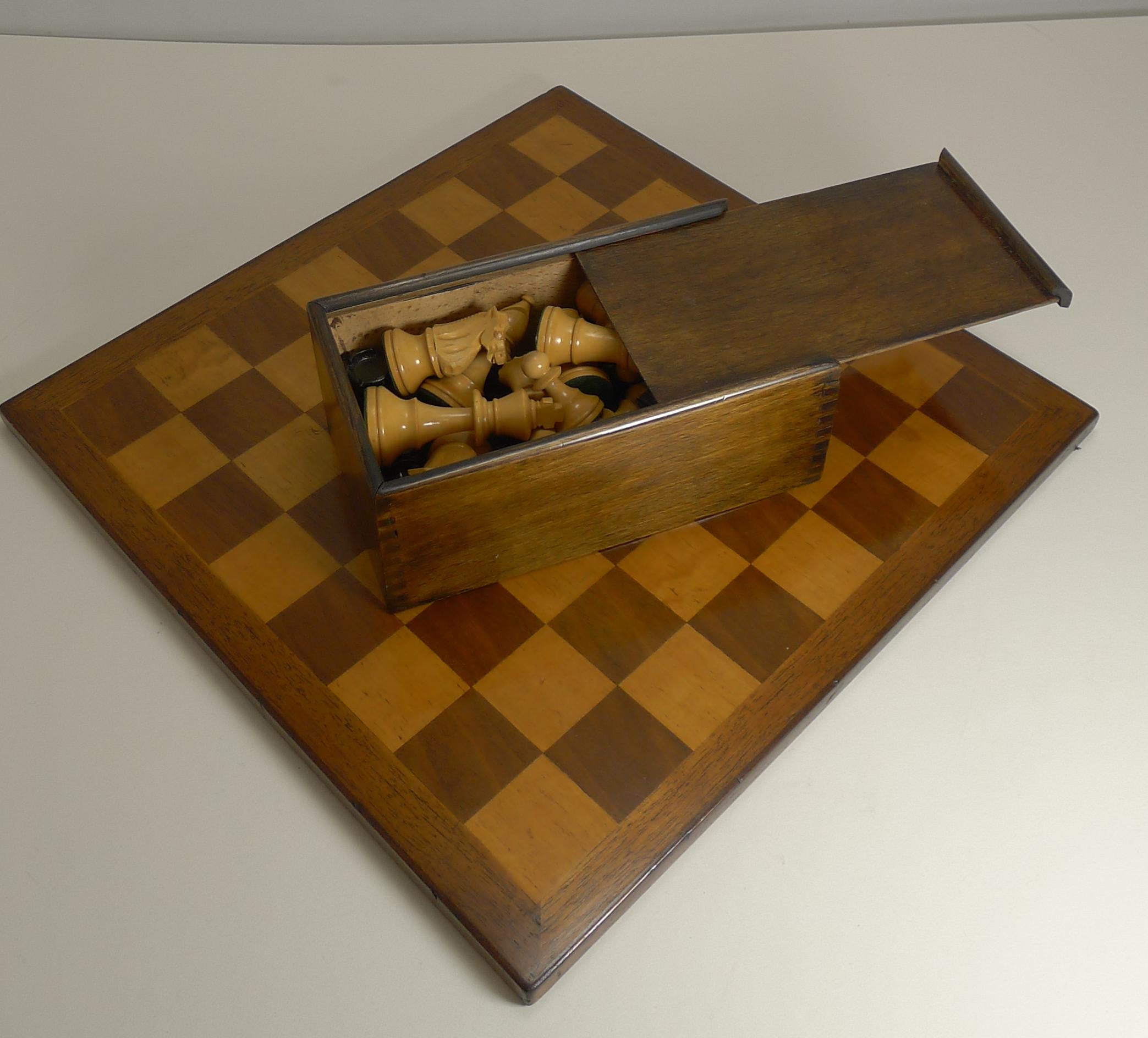 Antique English Chess Board and Chess Set, circa 1910 5