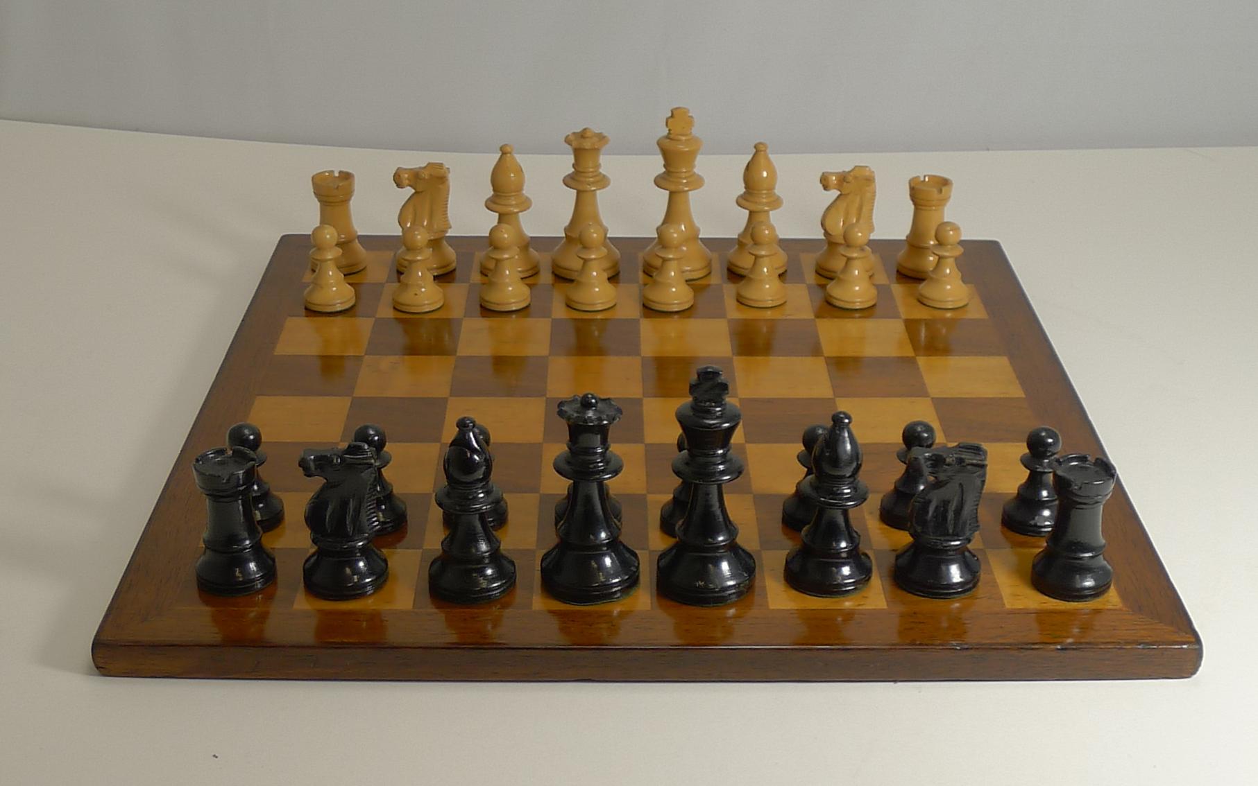 Antique English Chess Board and Chess Set, circa 1910 1