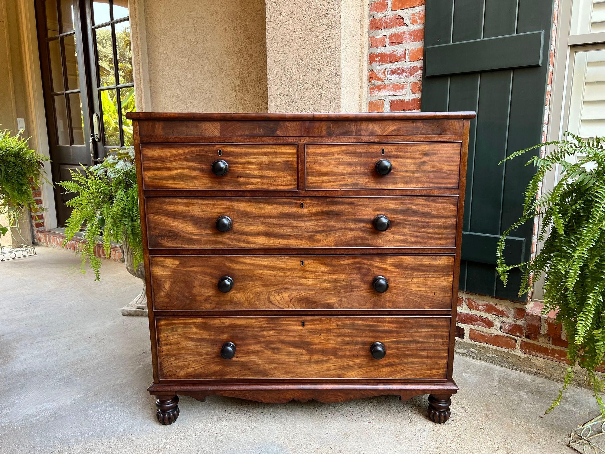British Antique English Chest of Drawers Burl Mahogany Victorian Dresser Cabinet For Sale