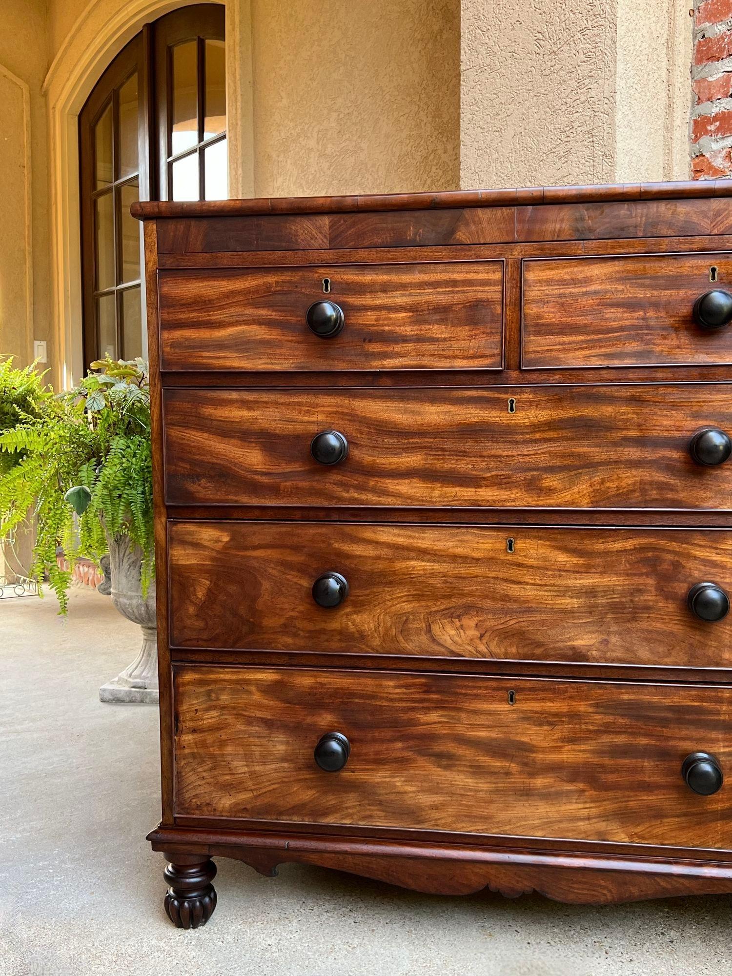 Veneer Antique English Chest of Drawers Burl Mahogany Victorian Dresser Cabinet For Sale