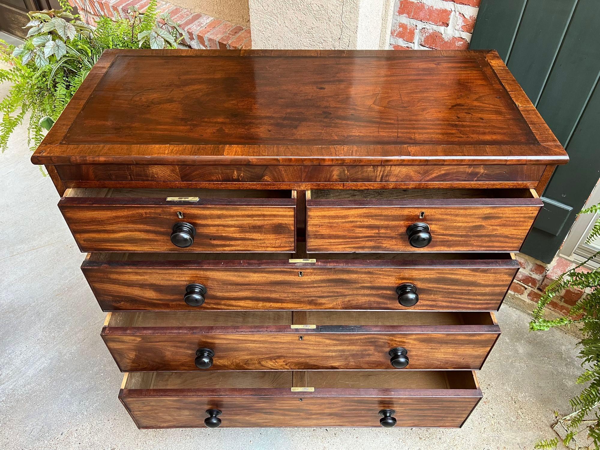 19th Century Antique English Chest of Drawers Burl Mahogany Victorian Dresser Cabinet For Sale