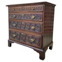 Antique English Chest of Drawers Nightstand End Table Georgian Carved Oak 19th C