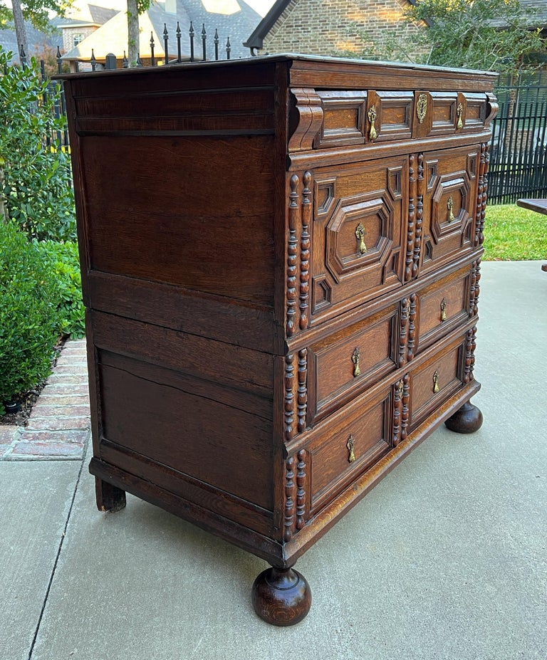 Antique English Chest on Chest of Drawers Jacobean Carved Oak