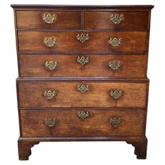 Antique English Chest on Chest of Drawers Georgian Carved Oak 18th C
