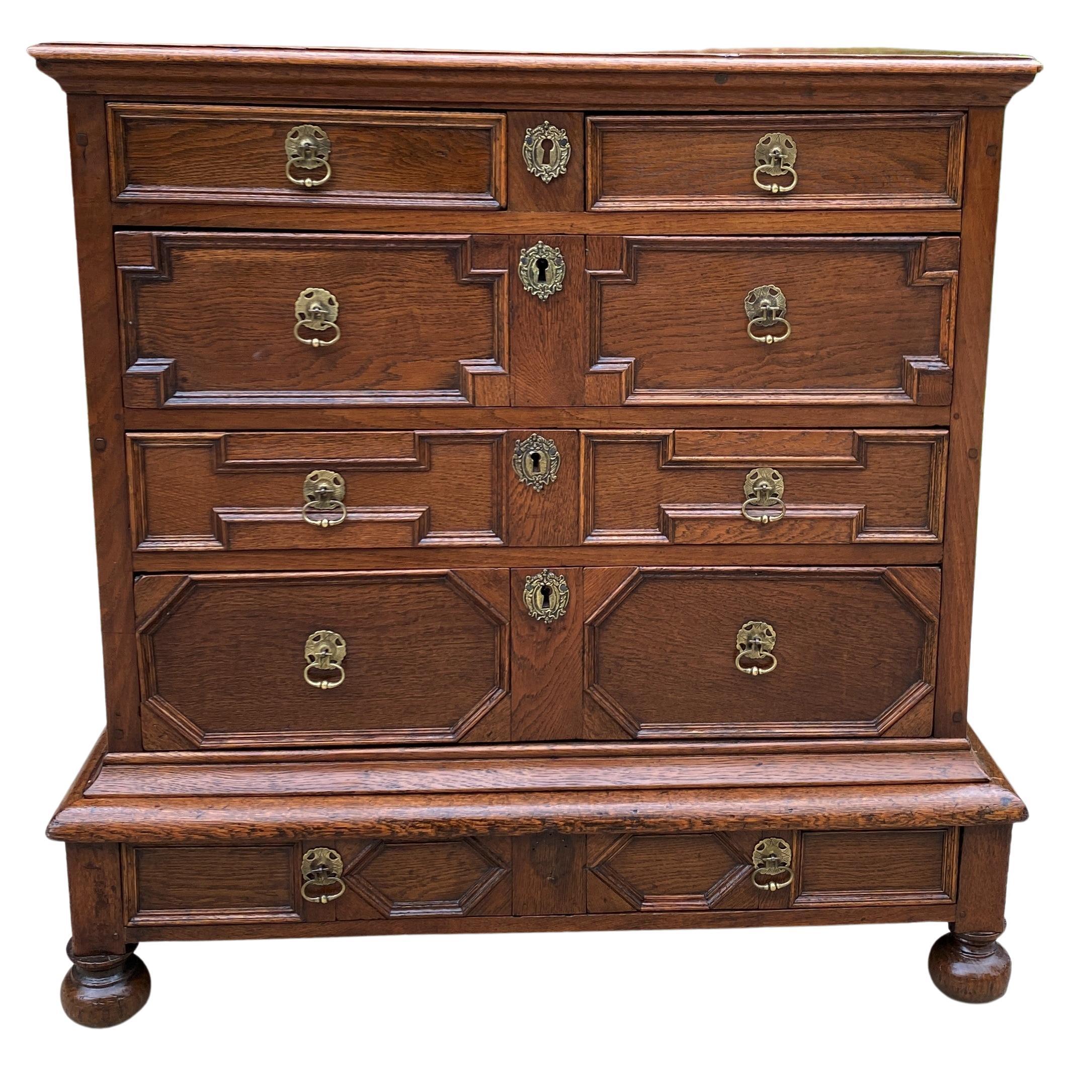 Antique English Chest on Chest of Drawers Jacobean Tudor Carved Oak 19th C For Sale