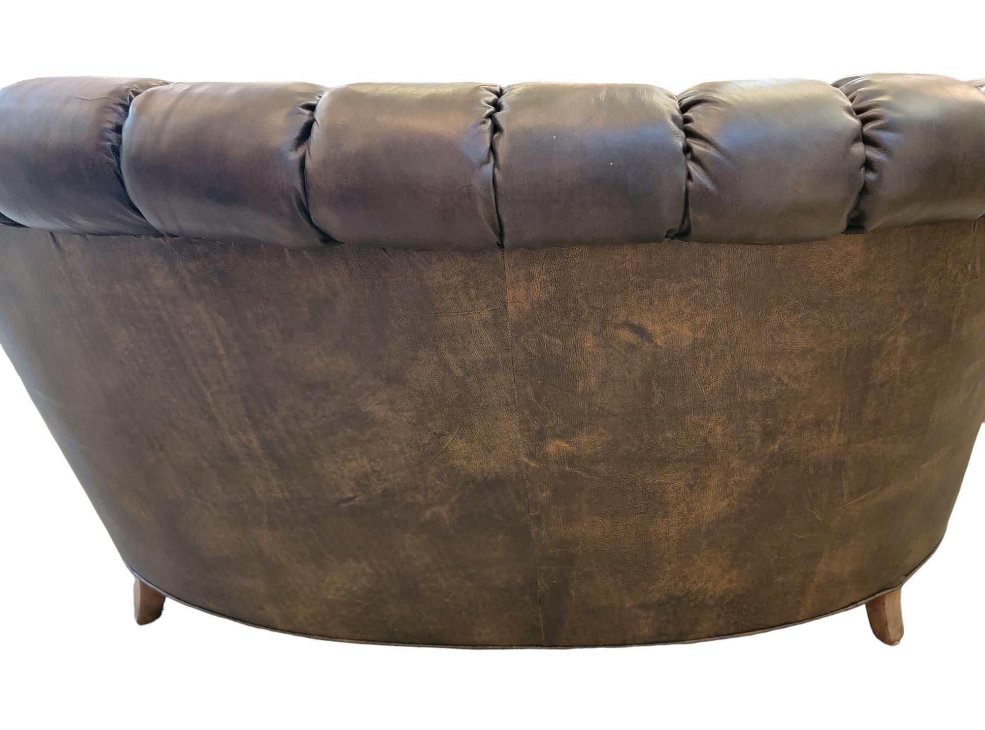 Leather Antique English Chester field Sofa with Hand Carved Wood Lion Legs For Sale