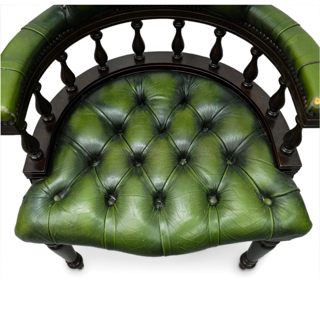 Antique English Chesterfield Captain's Chair In Good Condition In Bradenton, FL