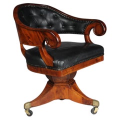 Antique English Chesterfield Desk Chair/Captain's Chair, Mahogany &, circa 1830
