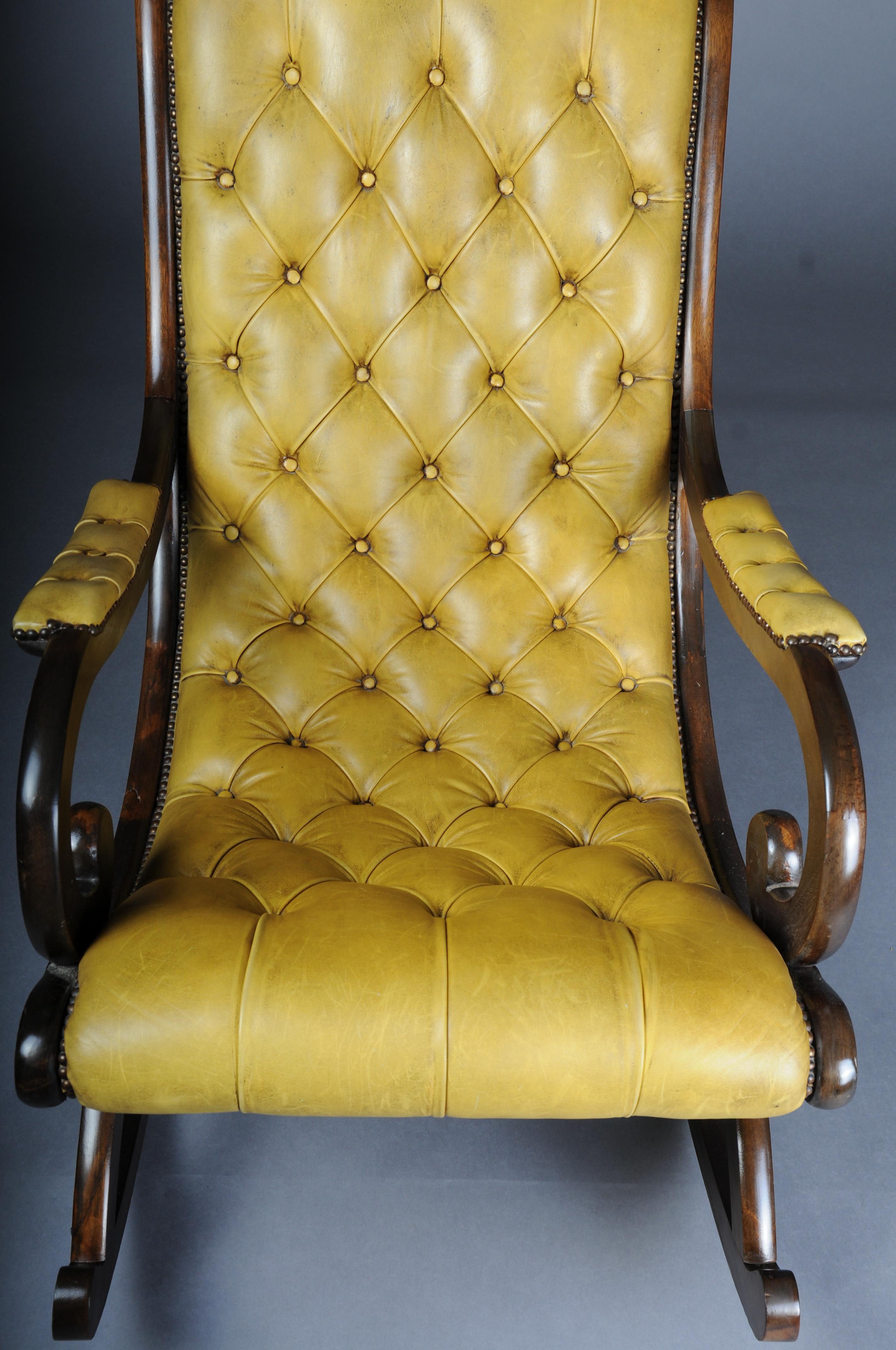 Leather Antique English Chesterfield rocking chair For Sale