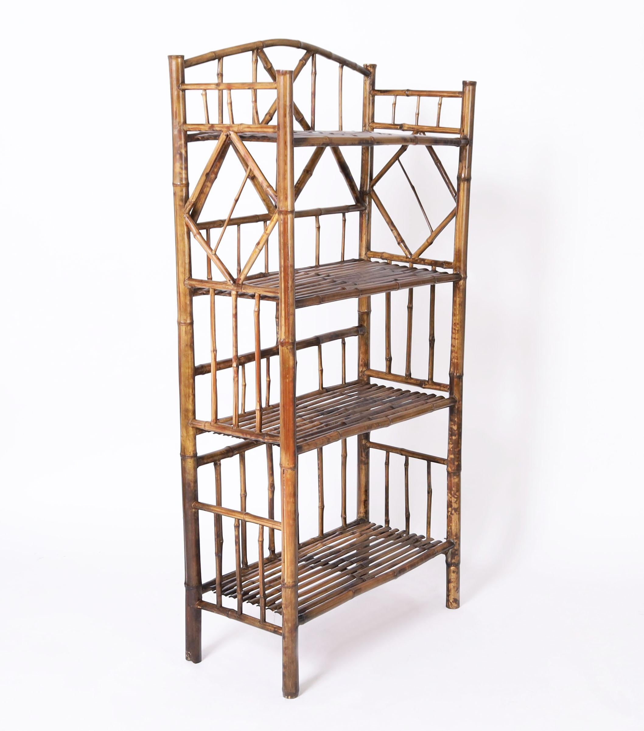 Antique English Chinese Chippendale Style Bamboo Etagere In Good Condition In Palm Beach, FL