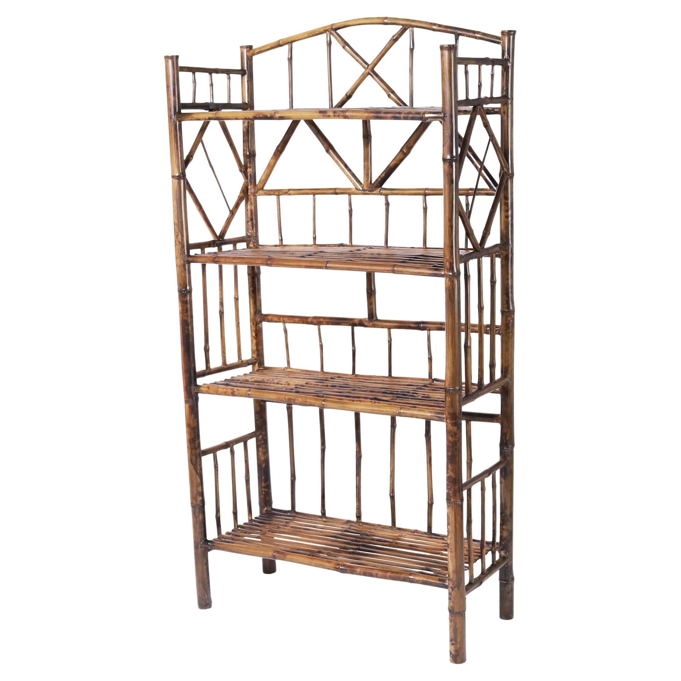 Antique English Chinese Chippendale Style Bamboo Etagere