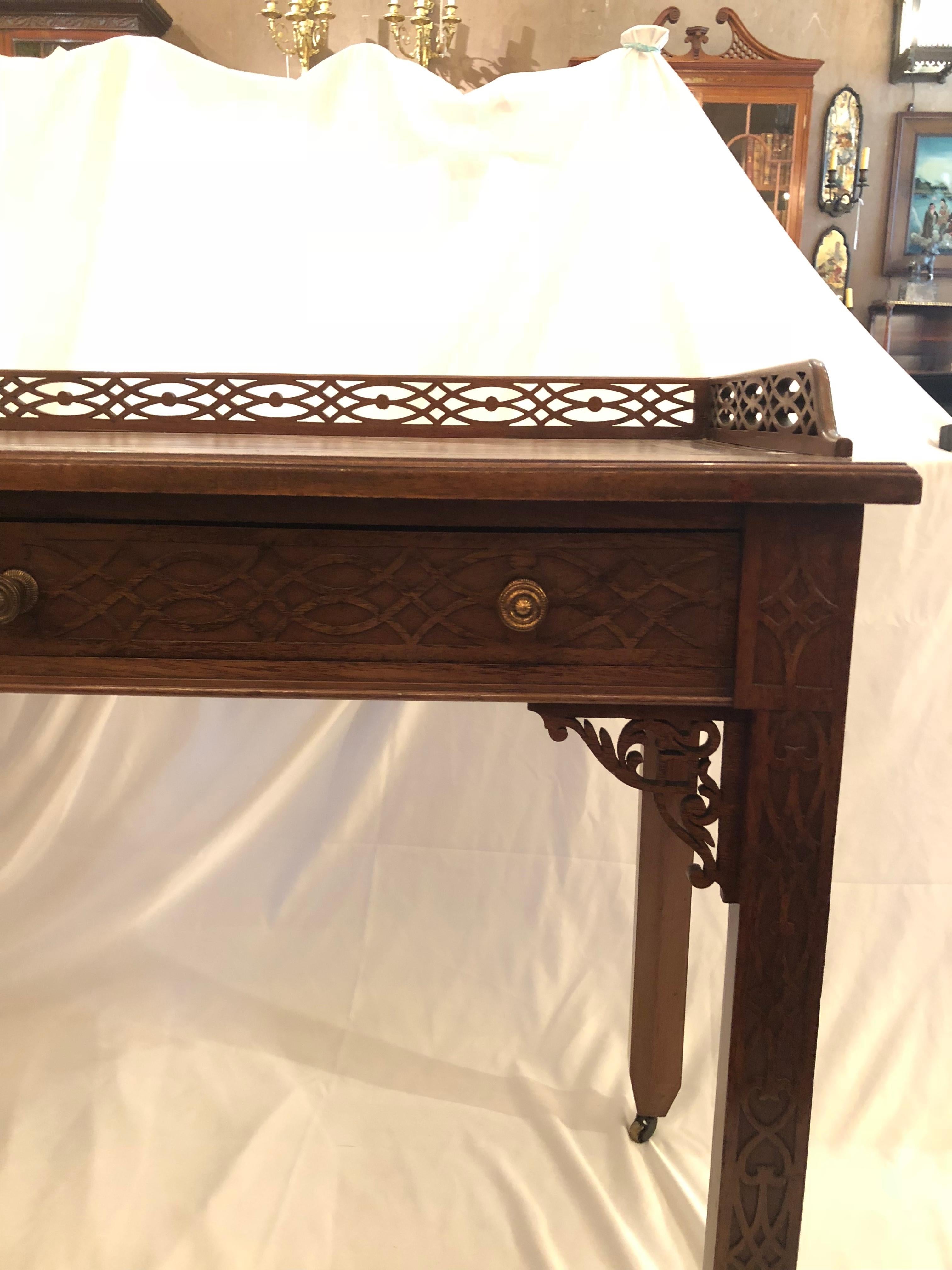 Antique English Chinese Chippendale Style Writing Desk. Edwards and Robert, maker.