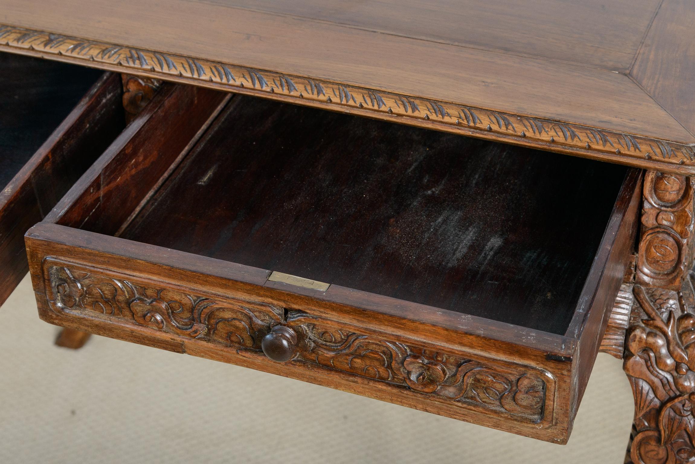 Antigua mesa consola o escritorio chino inglés de palisandro en venta 7