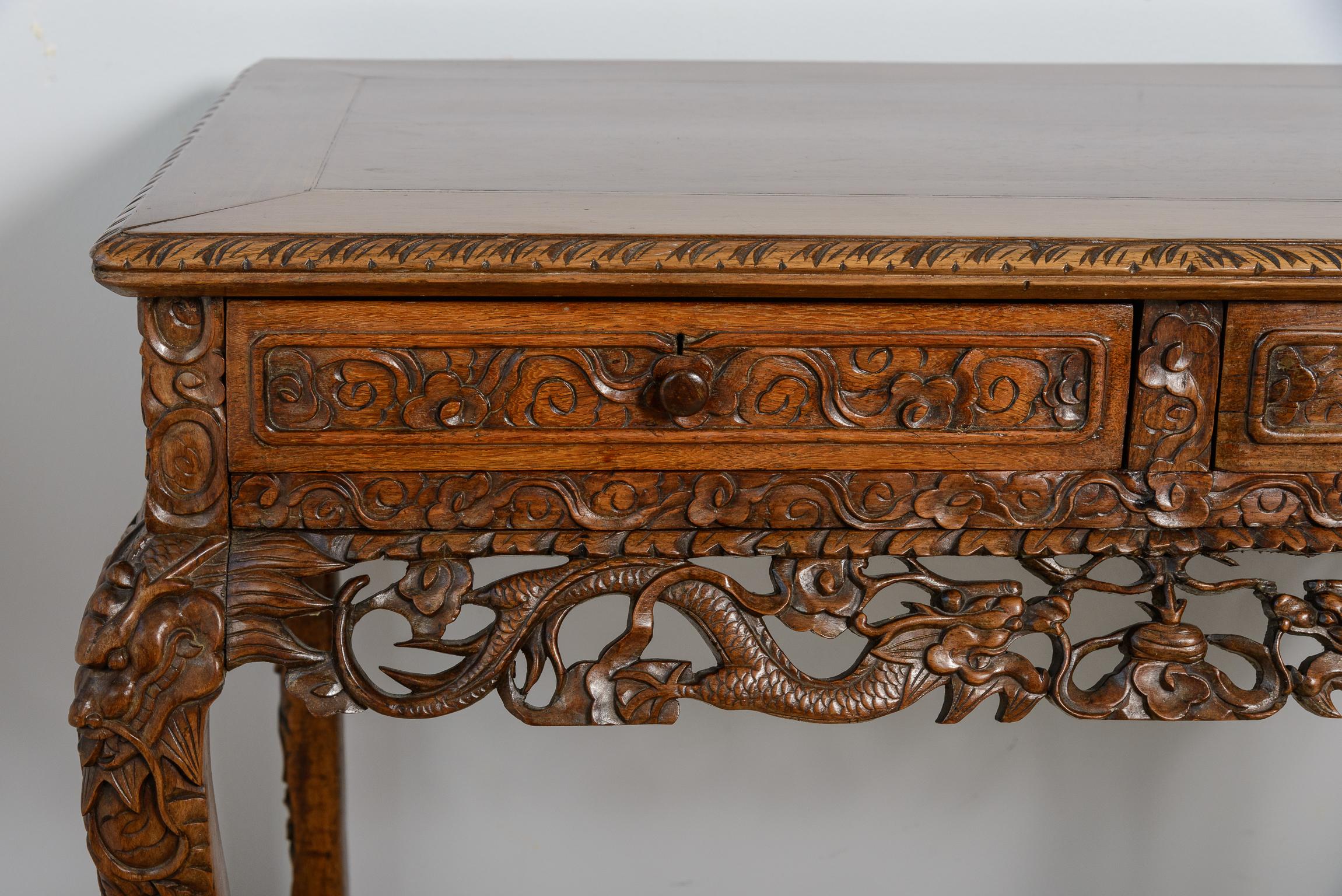 Antigua mesa consola o escritorio chino inglés de palisandro en venta 8
