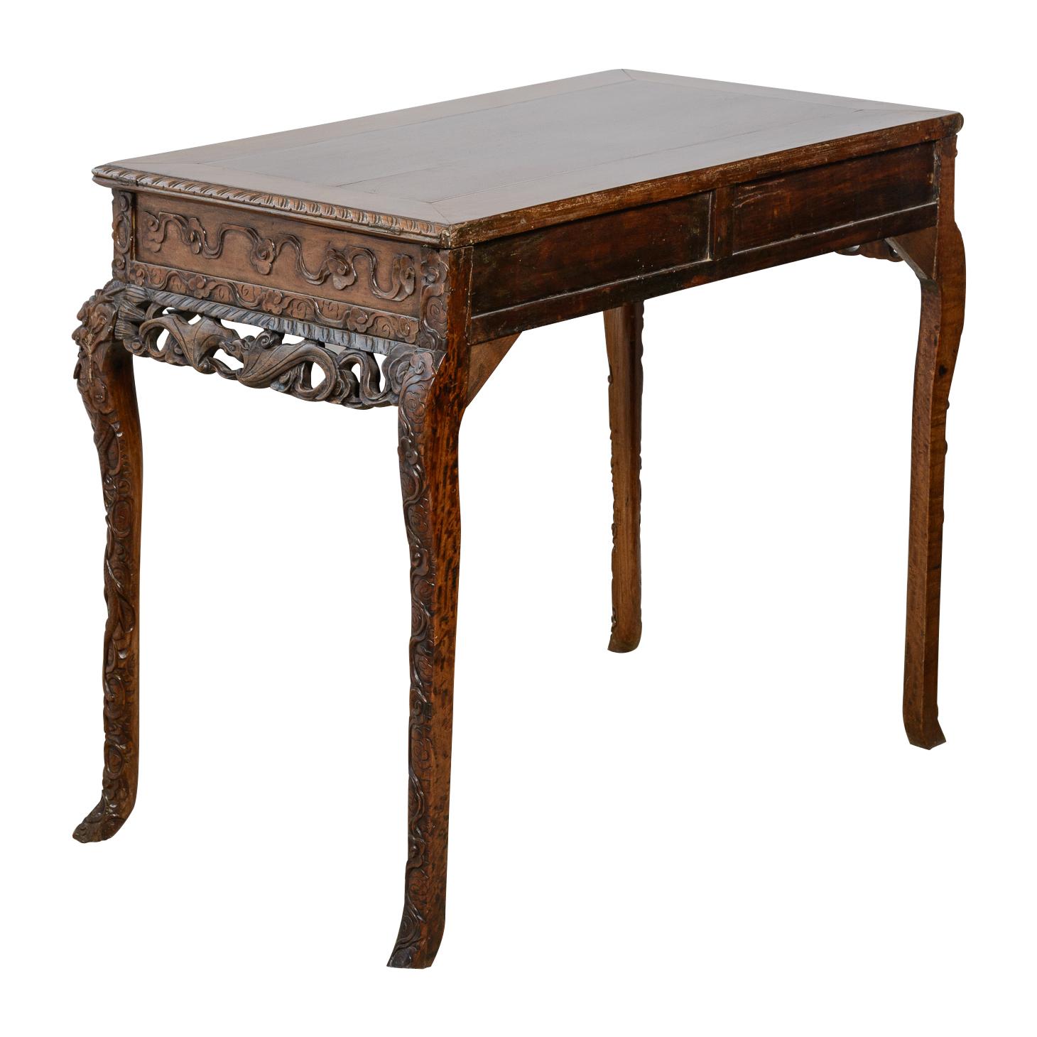 Antigua mesa consola o escritorio chino inglés de palisandro Chippendale chino en venta