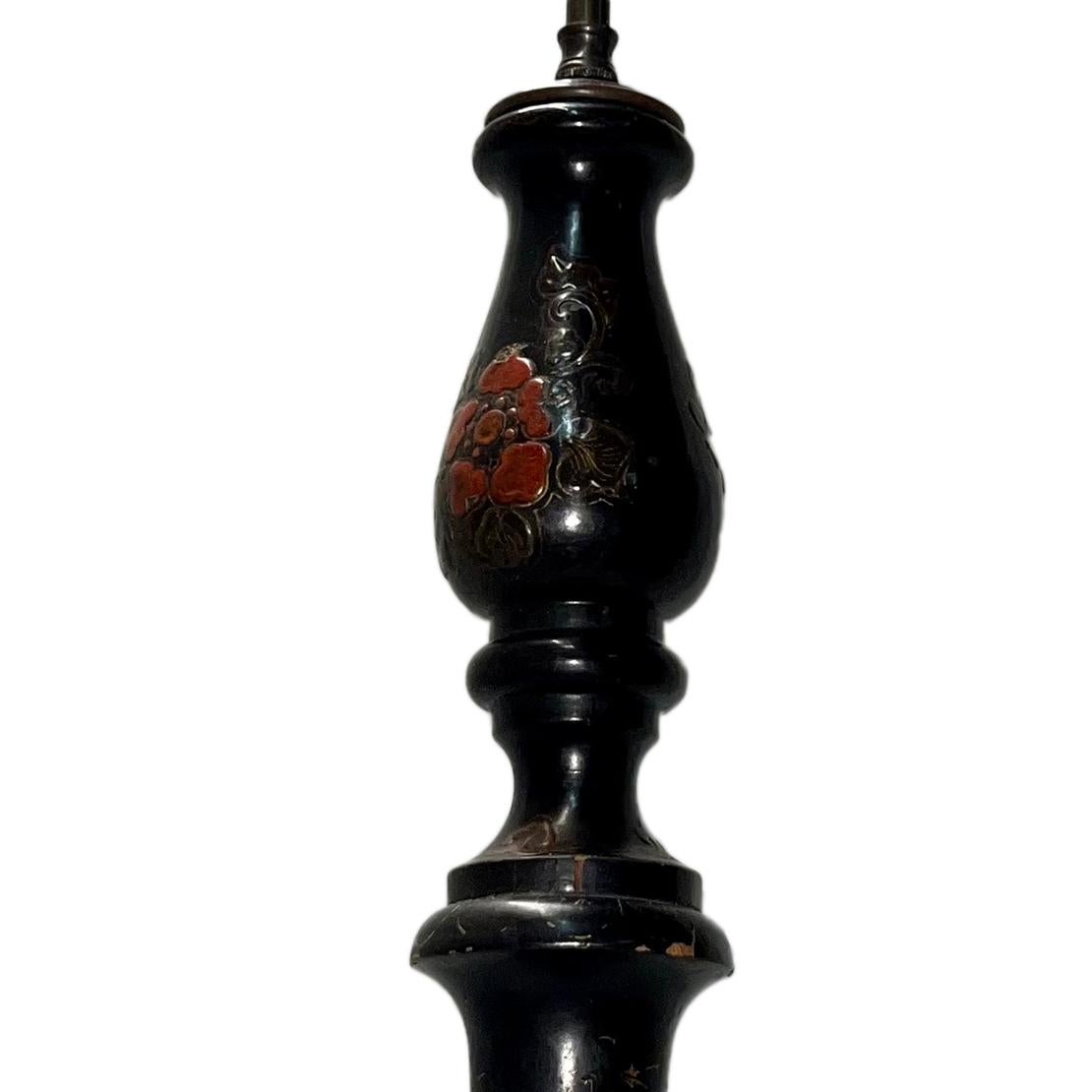 Wood Antique English Chinoiserie Floor Lamp For Sale
