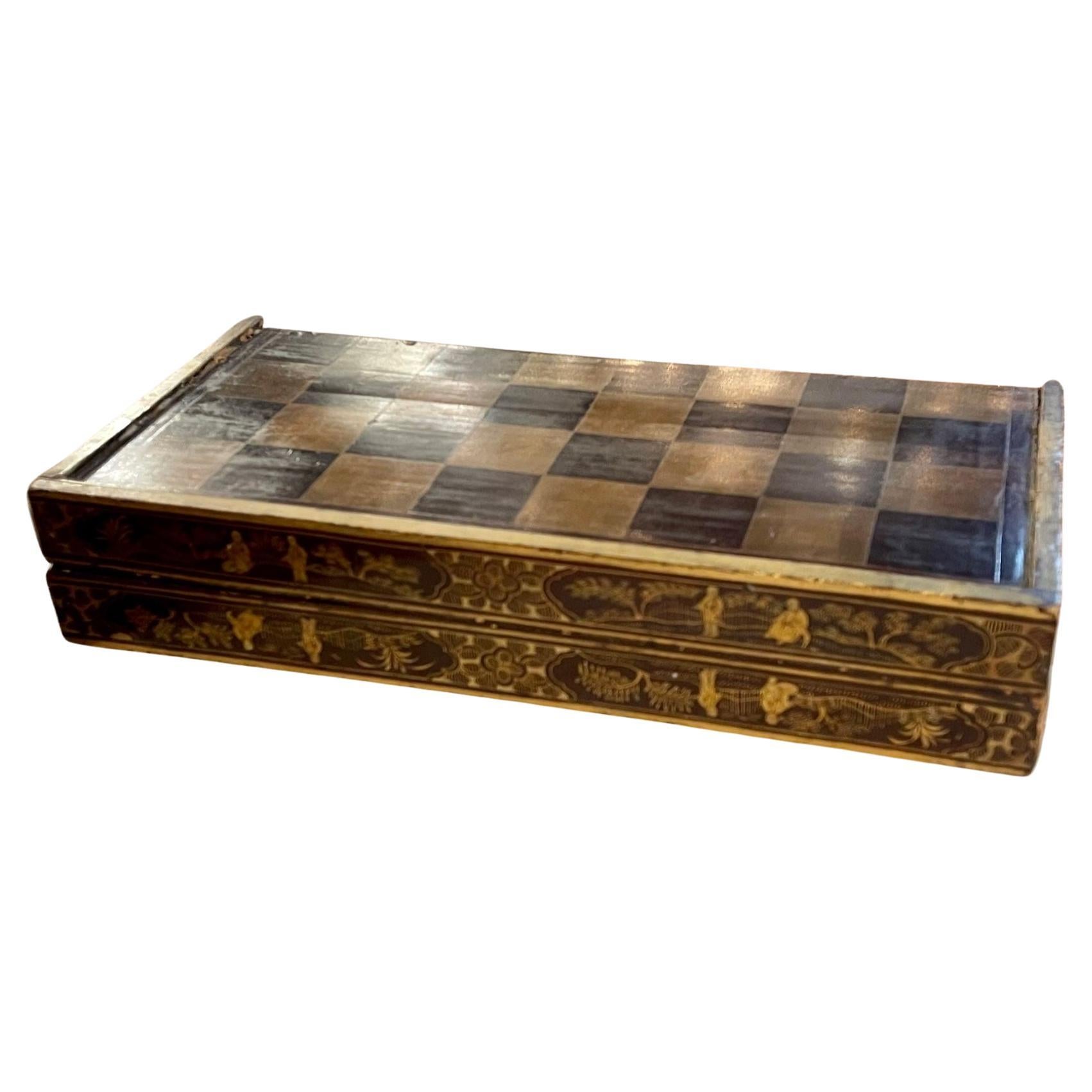 Antique English Chinoiserie Games Box