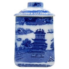 Antico vaso per biscotti o contenitore per il tè inglese Chinoiserie Pagoda Flow Blue - Ringtons