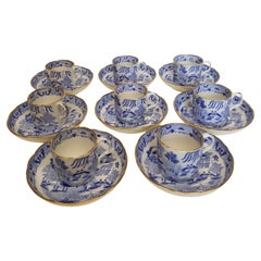 Antique English Chinoiserie Porcelain Blue and White Blue Willow Demi Tasse Cups