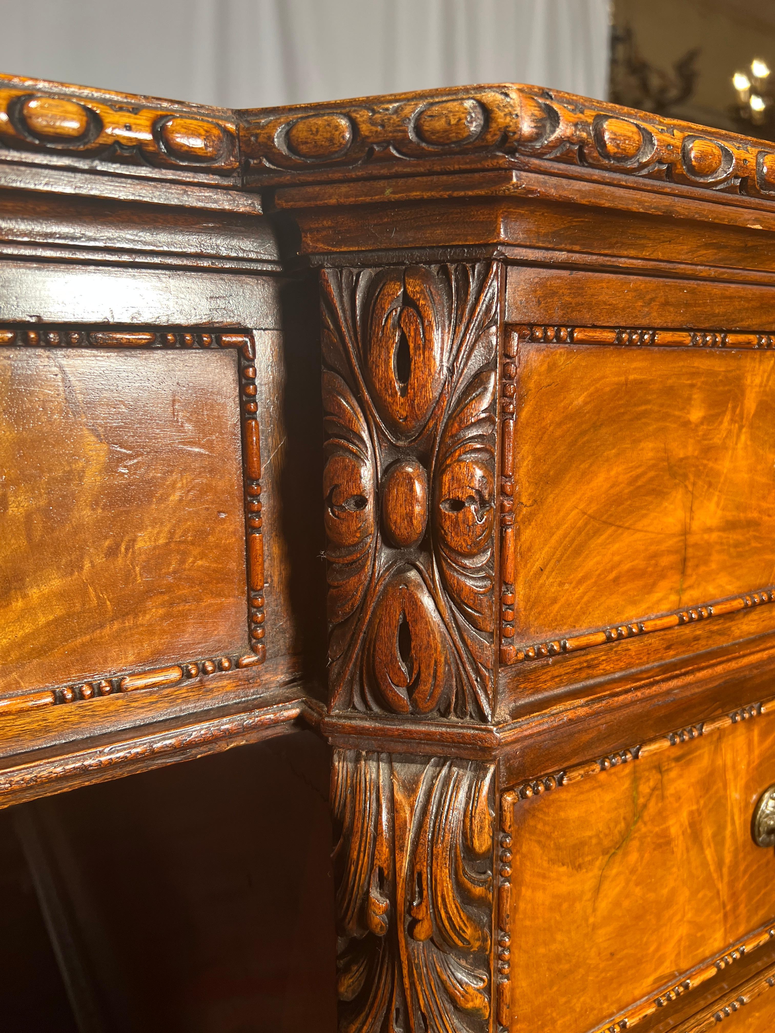 Antique English Chippendale Flamed Mahogany Partner's Desk, Circa 1880. For Sale 4